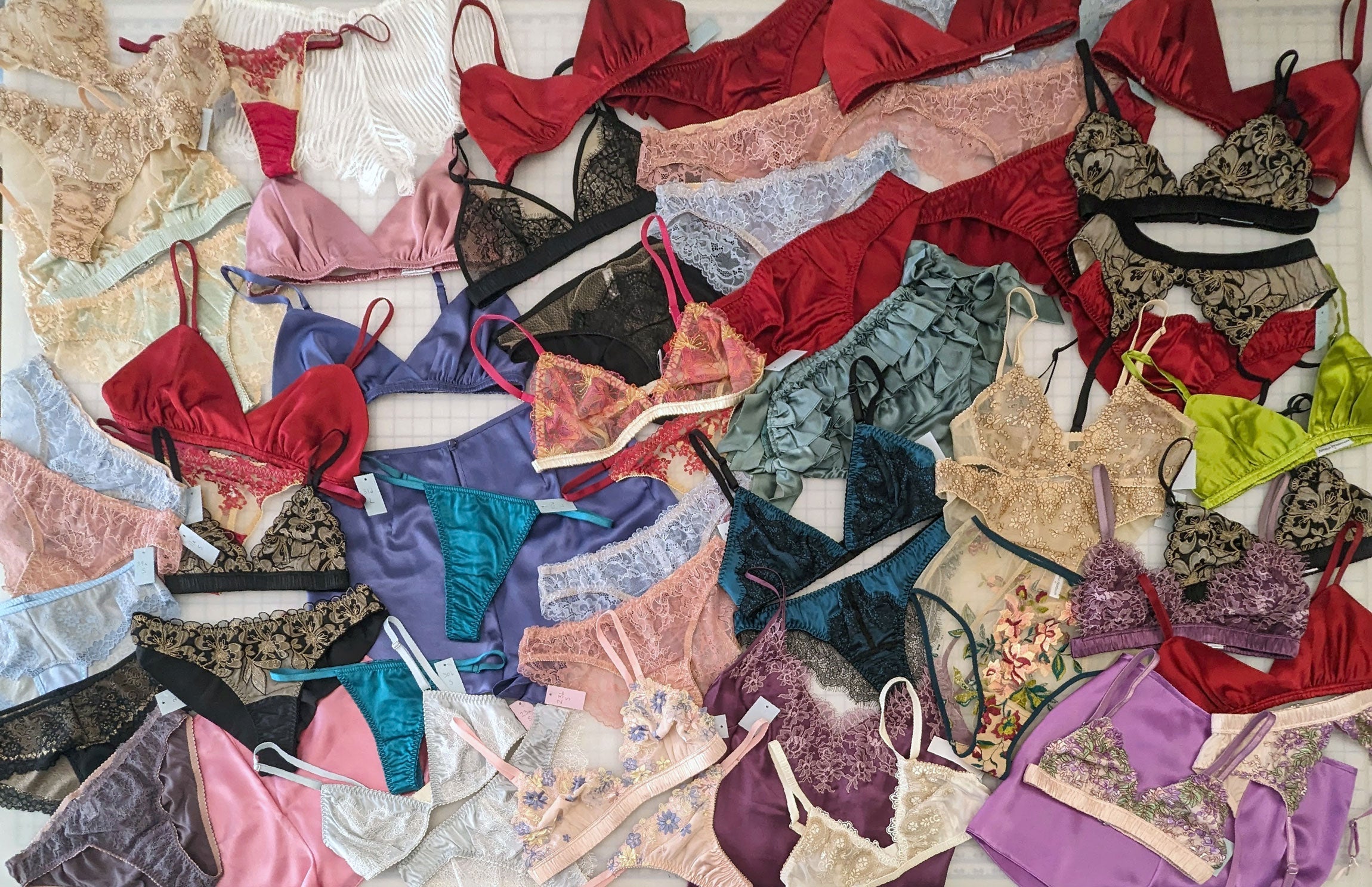 Angela Friedman sample sale items including luxury silk lingerie sets and lounge wear