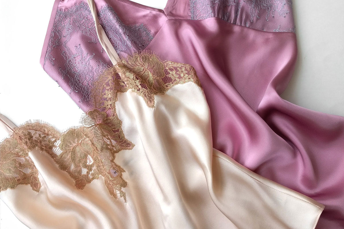 Vintage silk lingerie and sleep wear in pink satin with fine french lace applique