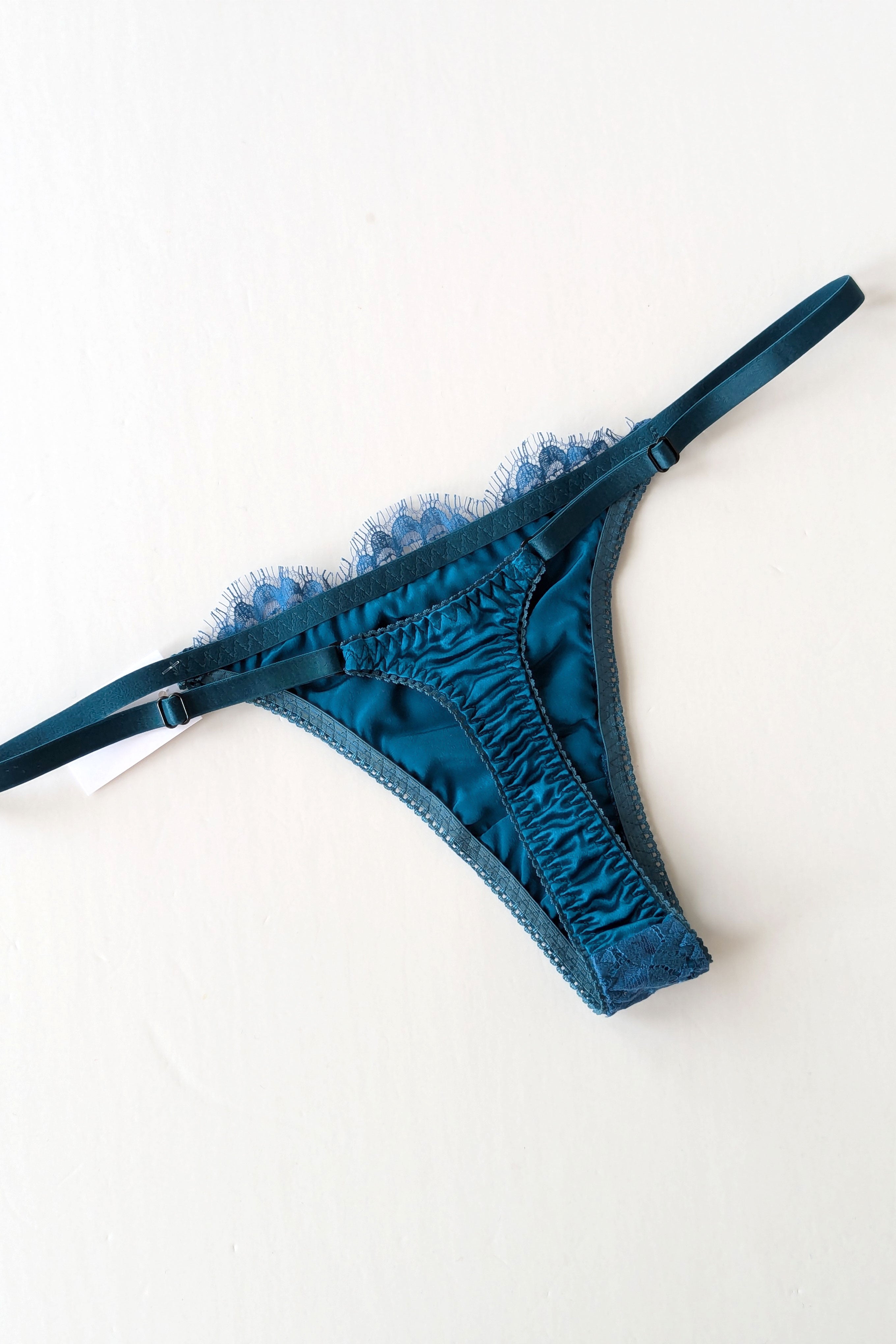 Silk and lace thong - Ocean