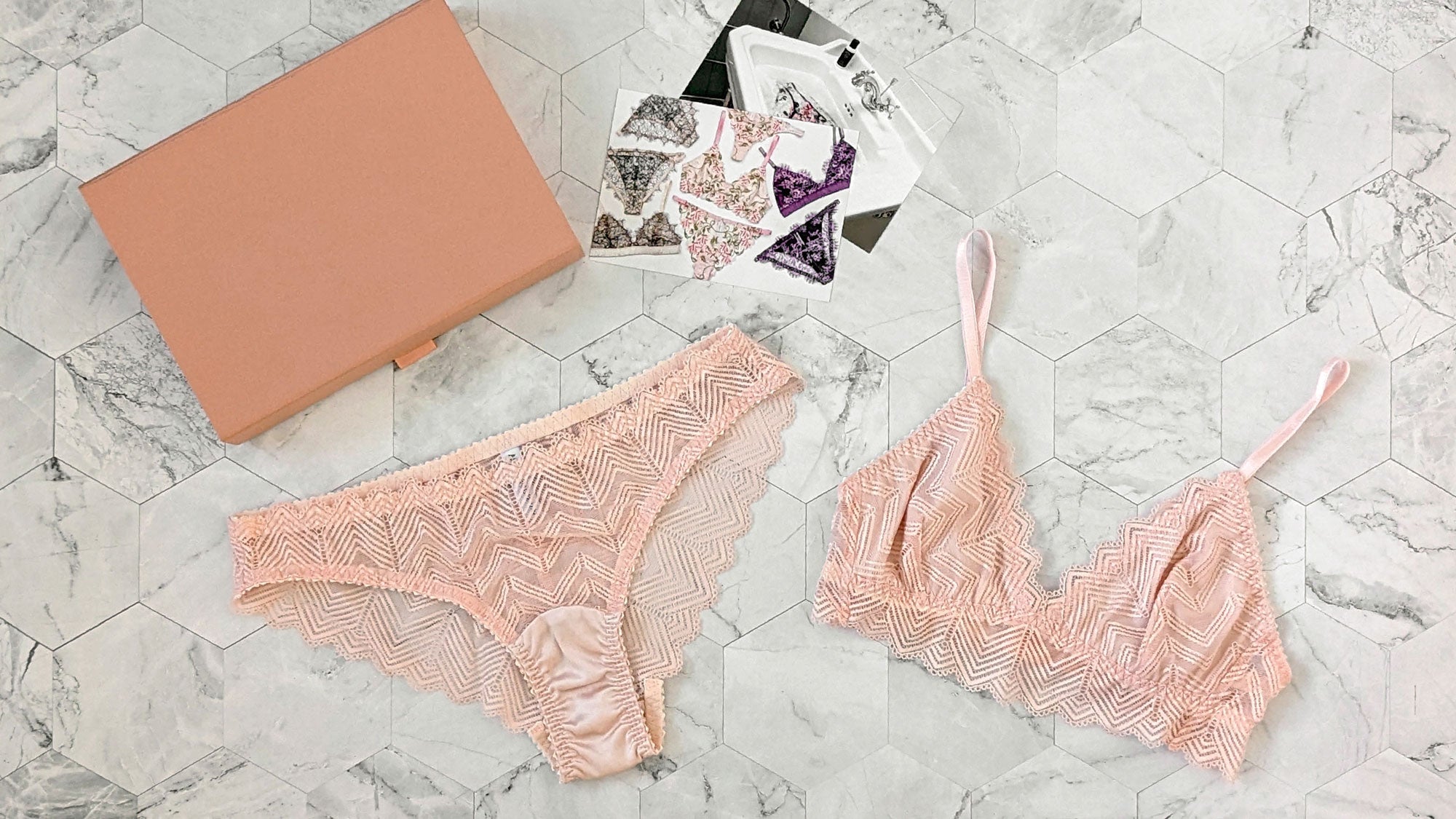 Faye pink lace lingerie set with rose gold gift box