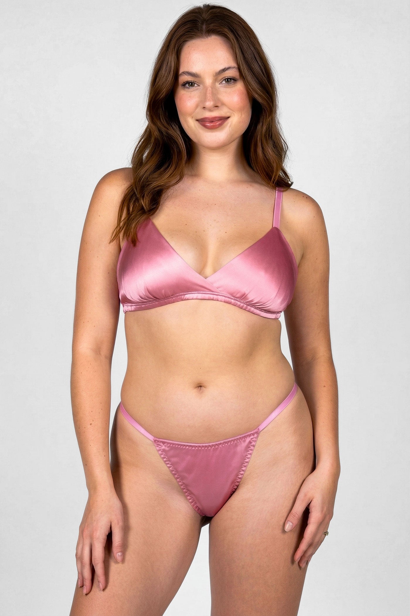 Pink silk Helena Lingerie Set by luxury intimates brand angela friedman