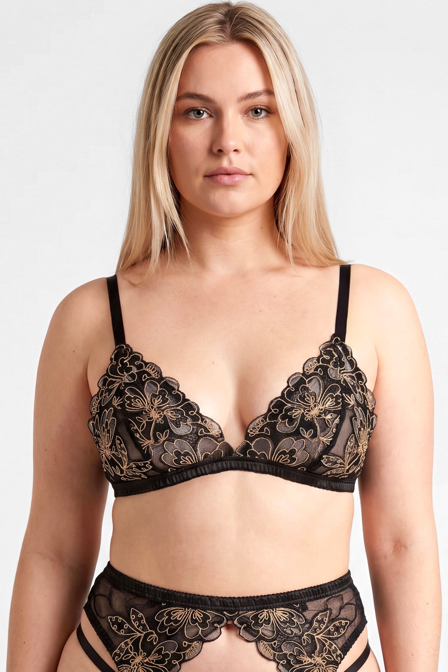 Layla black lace bralette with silk satin trim