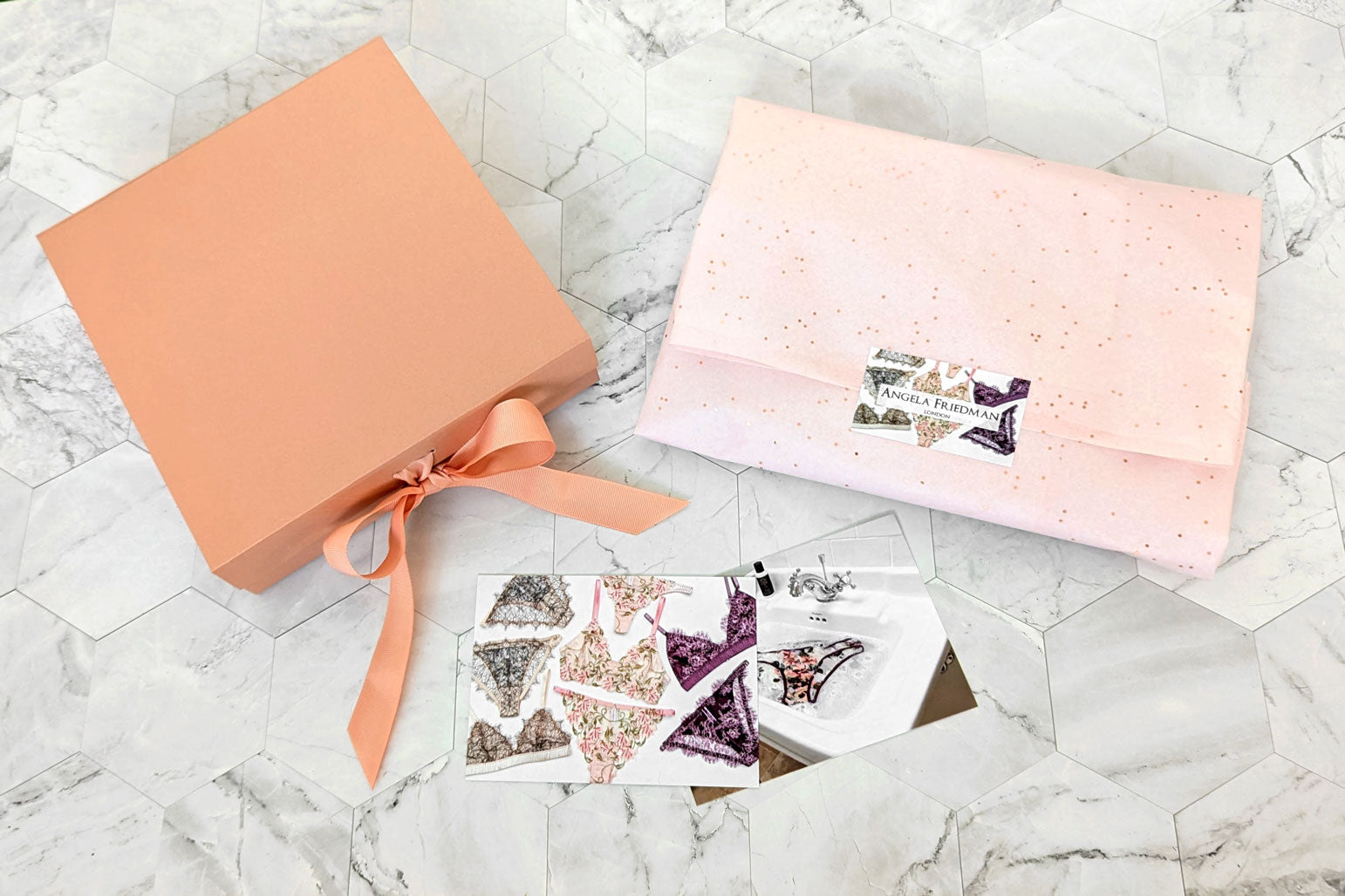 Luxe gift boxes vs standard packaging for Angela Friedman lingerie