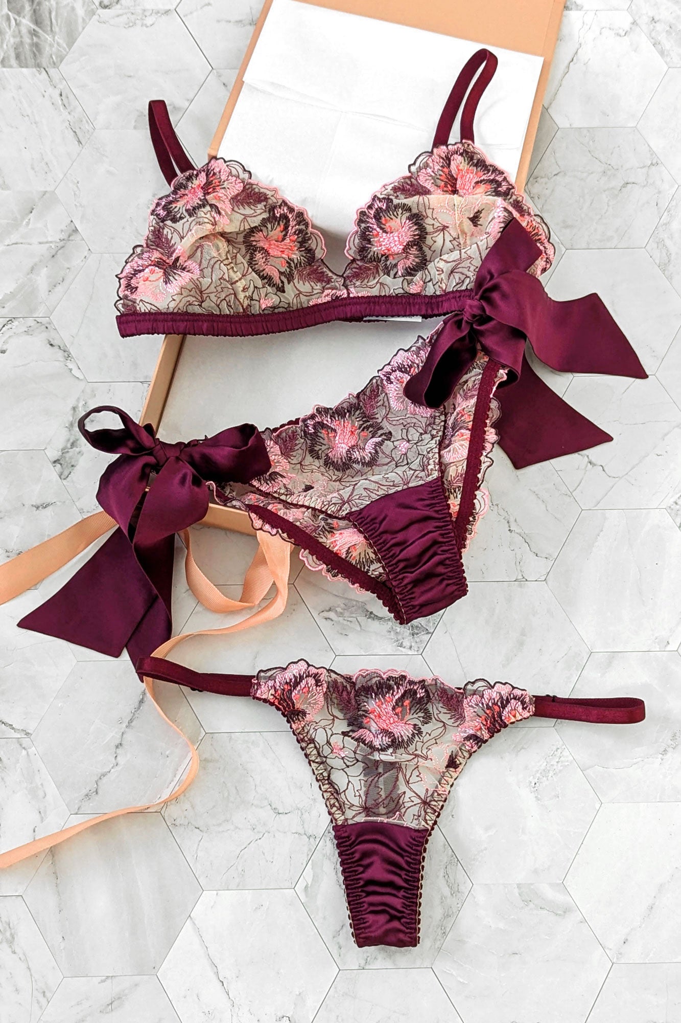 3 piece luxury lingerie set with a gift box