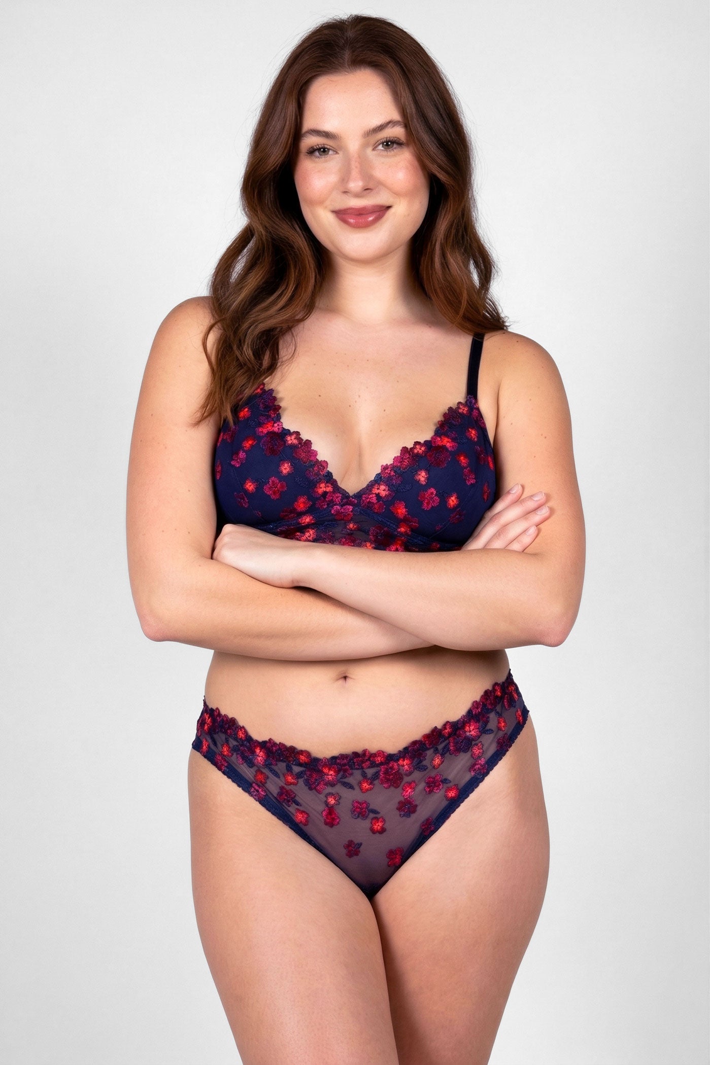 Floral silk lingerie set by luxury intimates brand Angela Friedman