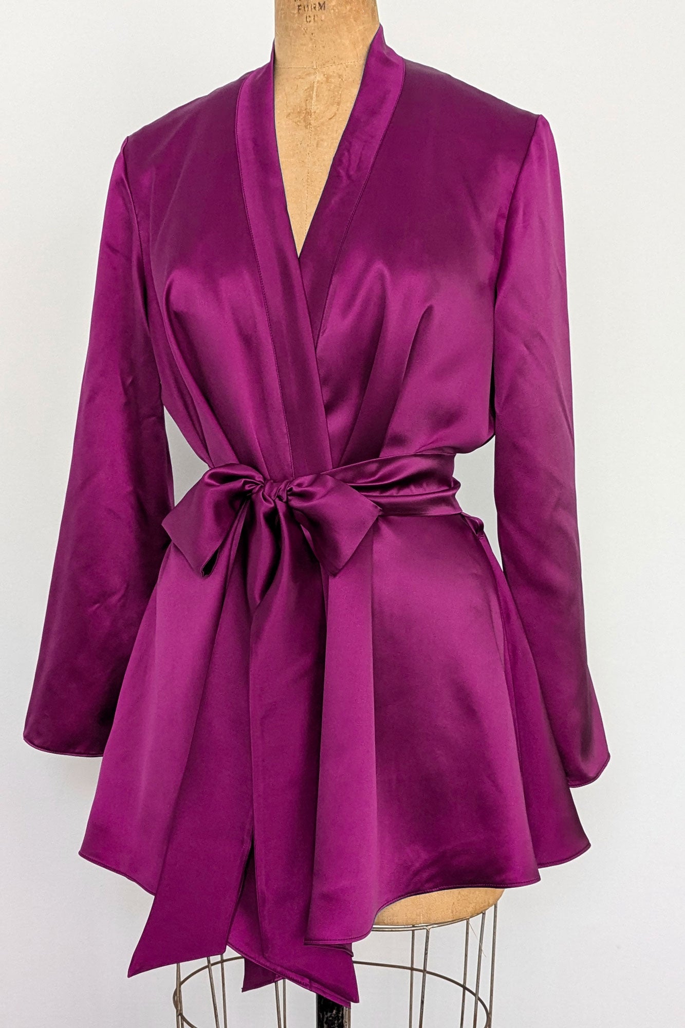 Magenta purple silk satin robe by luxury sleepwear designer Angela Friedman