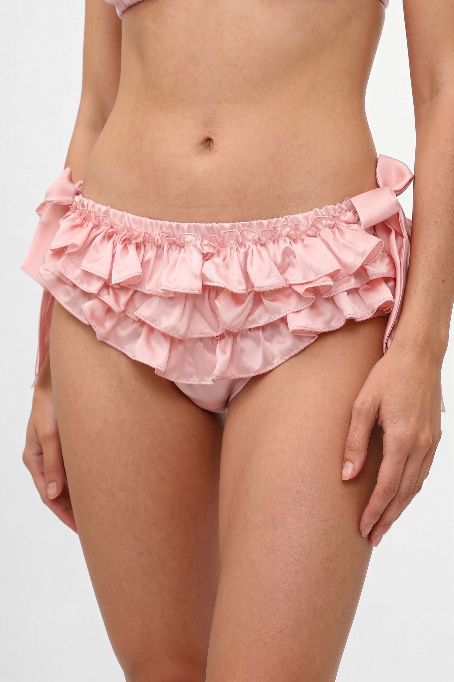 100% silk pink ruffled panties by luxury lingerie designer Angela Friedman