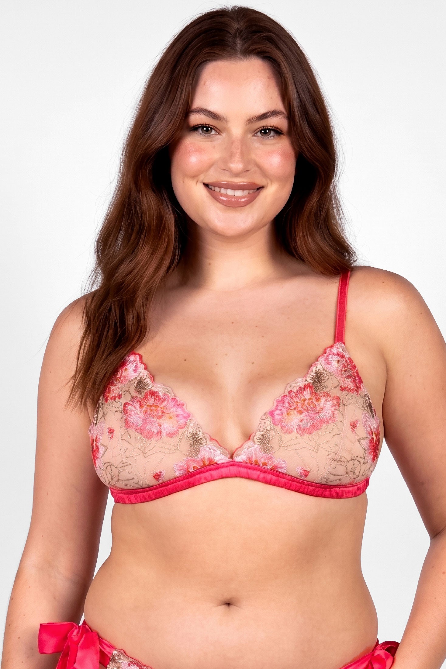 Posie lingerie set with coral pink bralette and panties