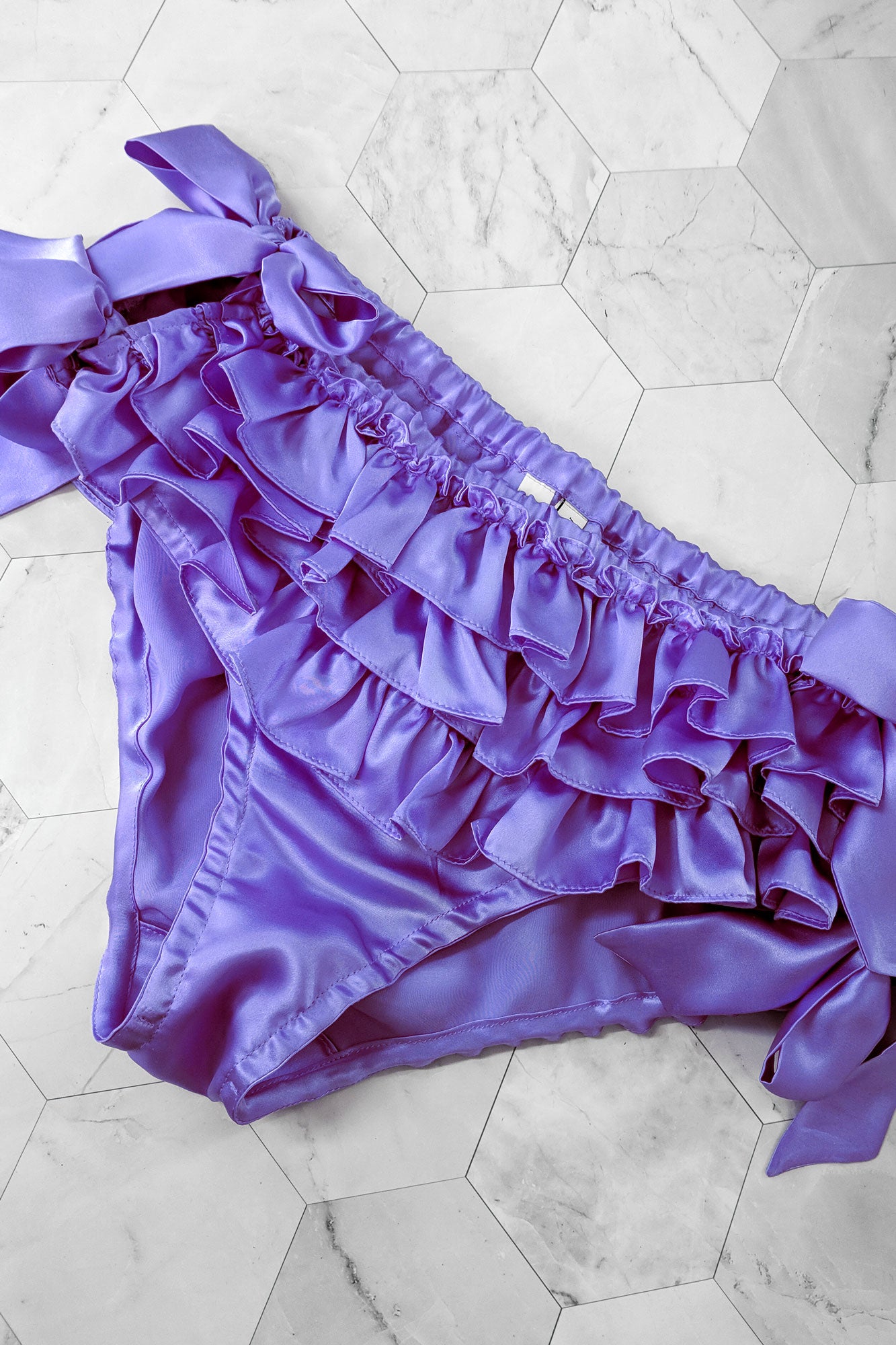Ruffley panties in bright purple and bespoke silk colours