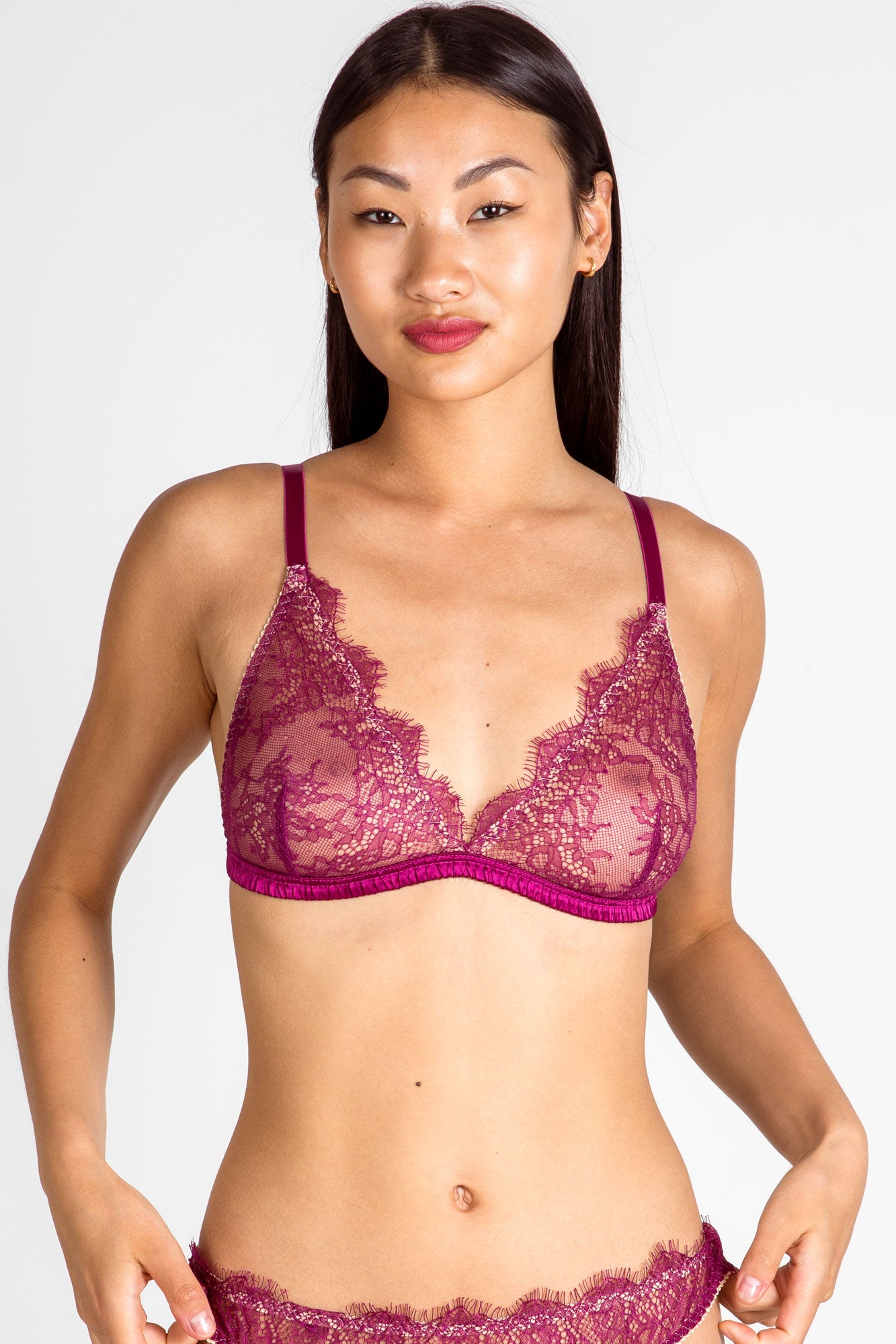 Women's Lace Bralette Sheer Unlined Wireless Bra With Double Layers