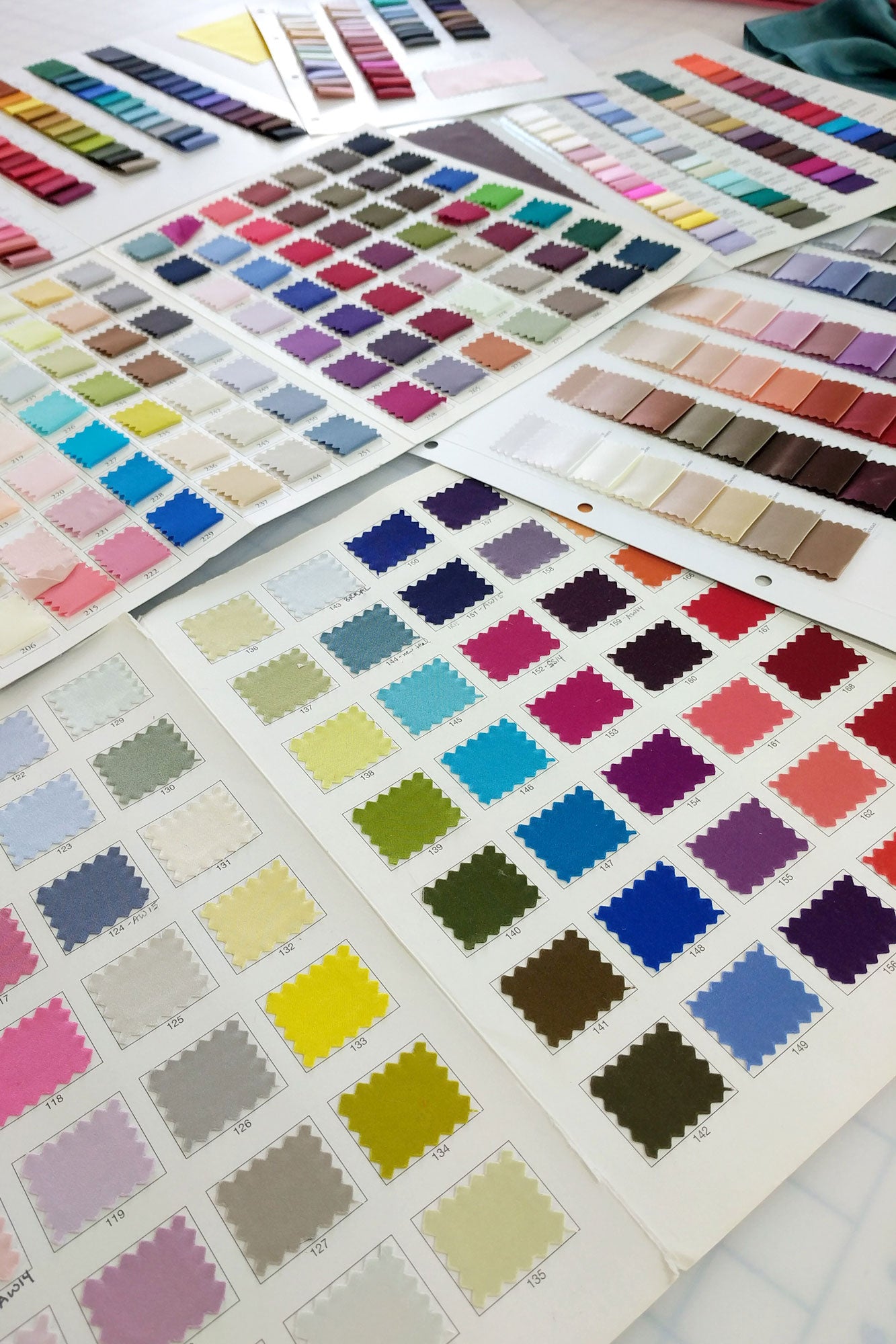 Color swatches for custom silk robes and loungewear