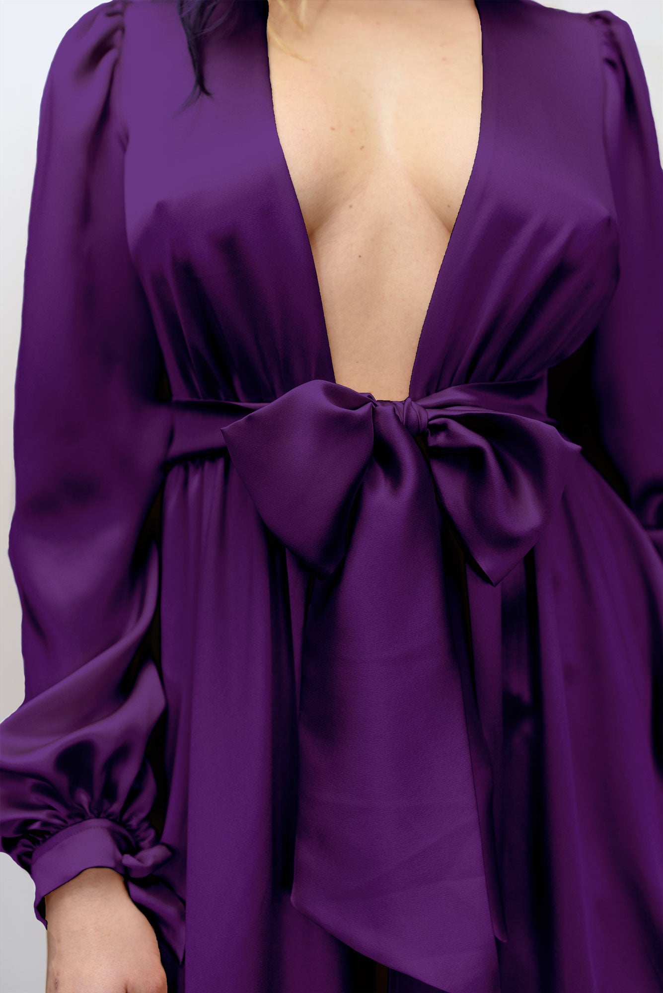 Purple silk dressing gown, handcrafted in 100% pure silk satin