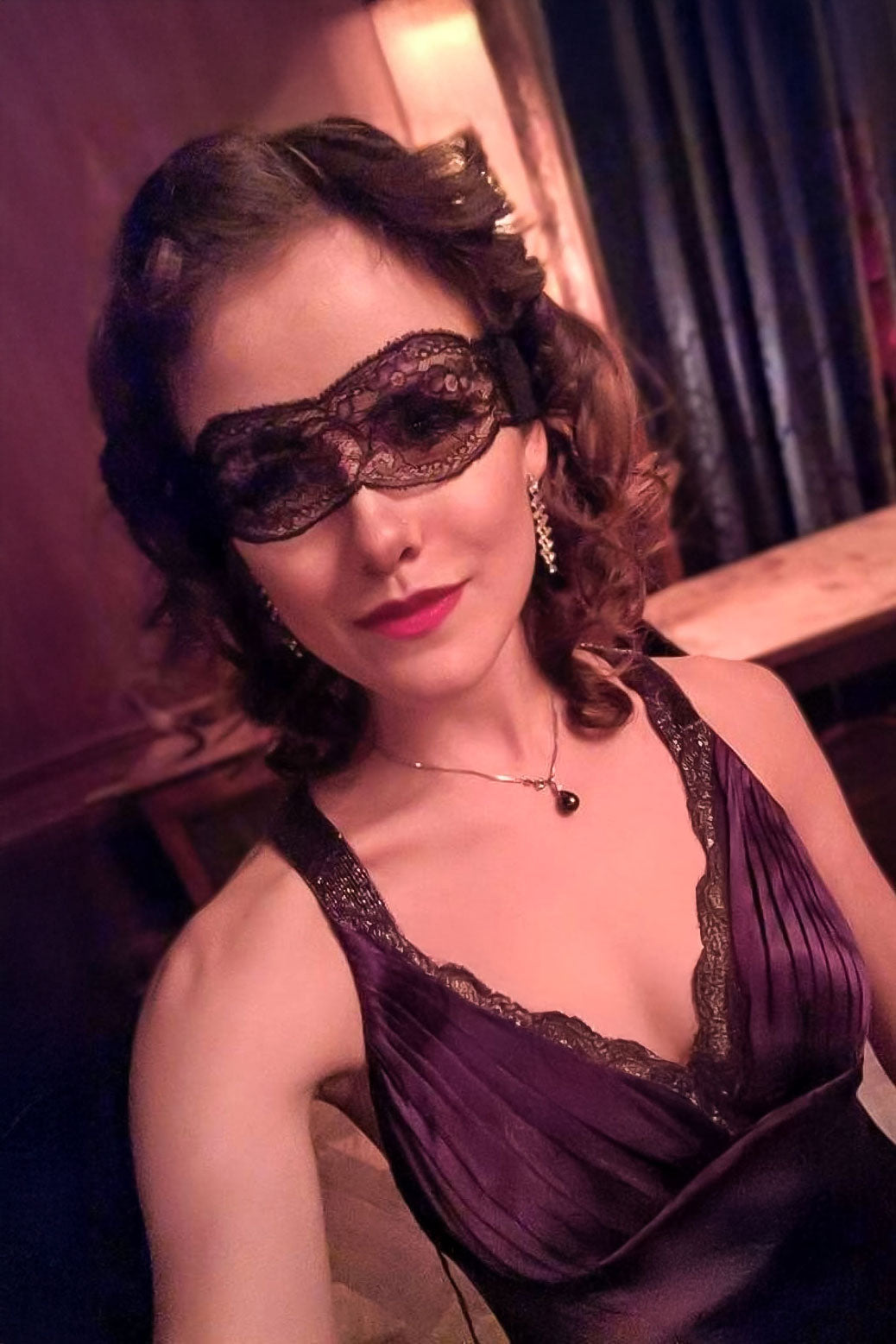 Lace eye mask for a masquerade ball party with silk and french lace blindfolded