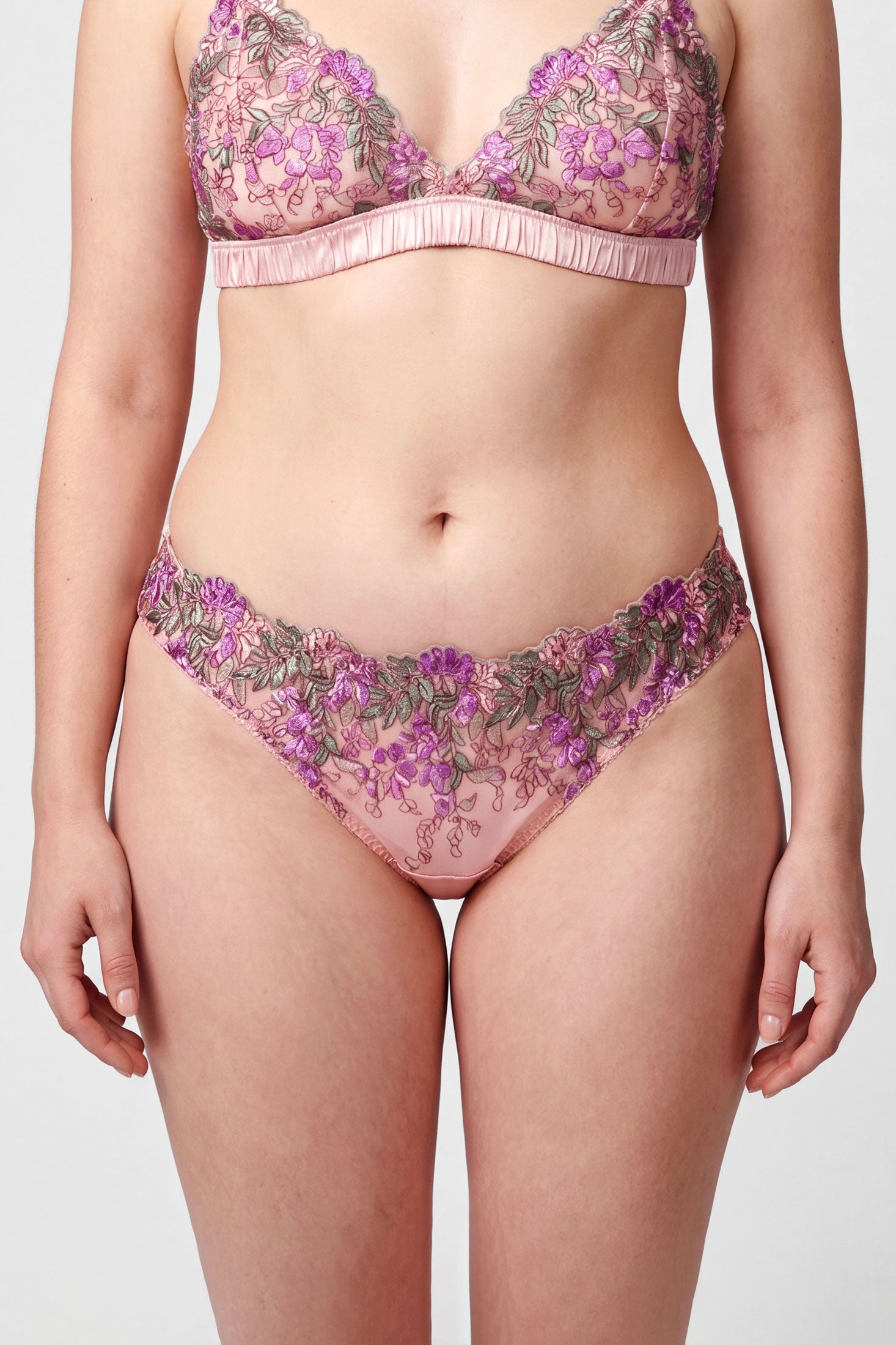 Wisteria embroidered pink silk knickers by luxury lingerie designer Angela Friedman