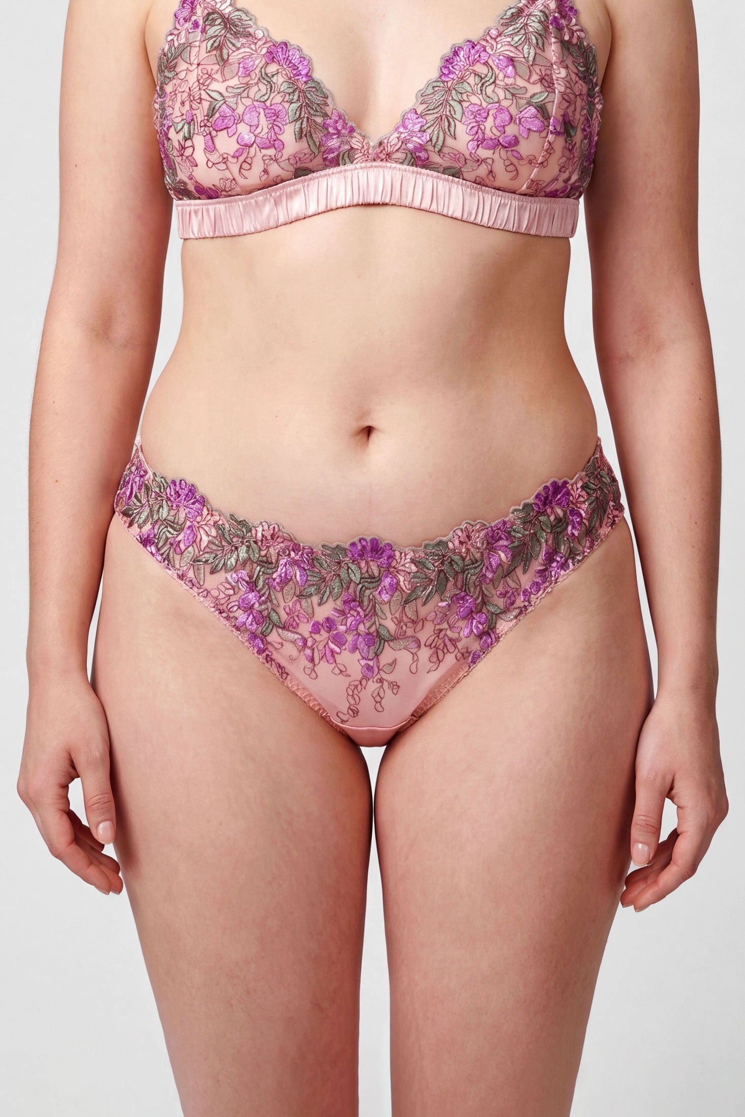 Wisteria embroidered pink silk knickers by luxury lingerie designer Angela Friedman