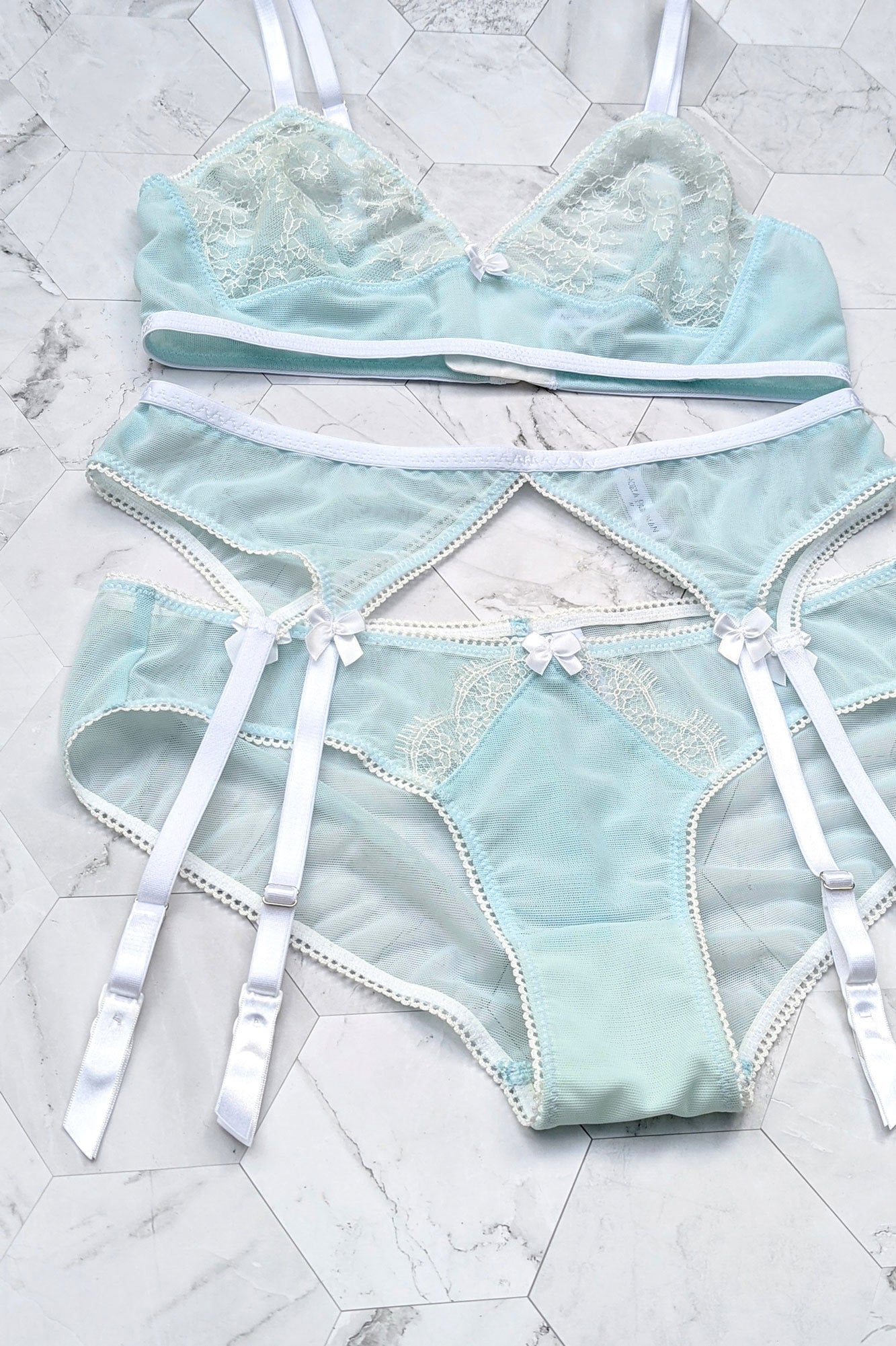 Wedding lingerie set with a blue garter belt
