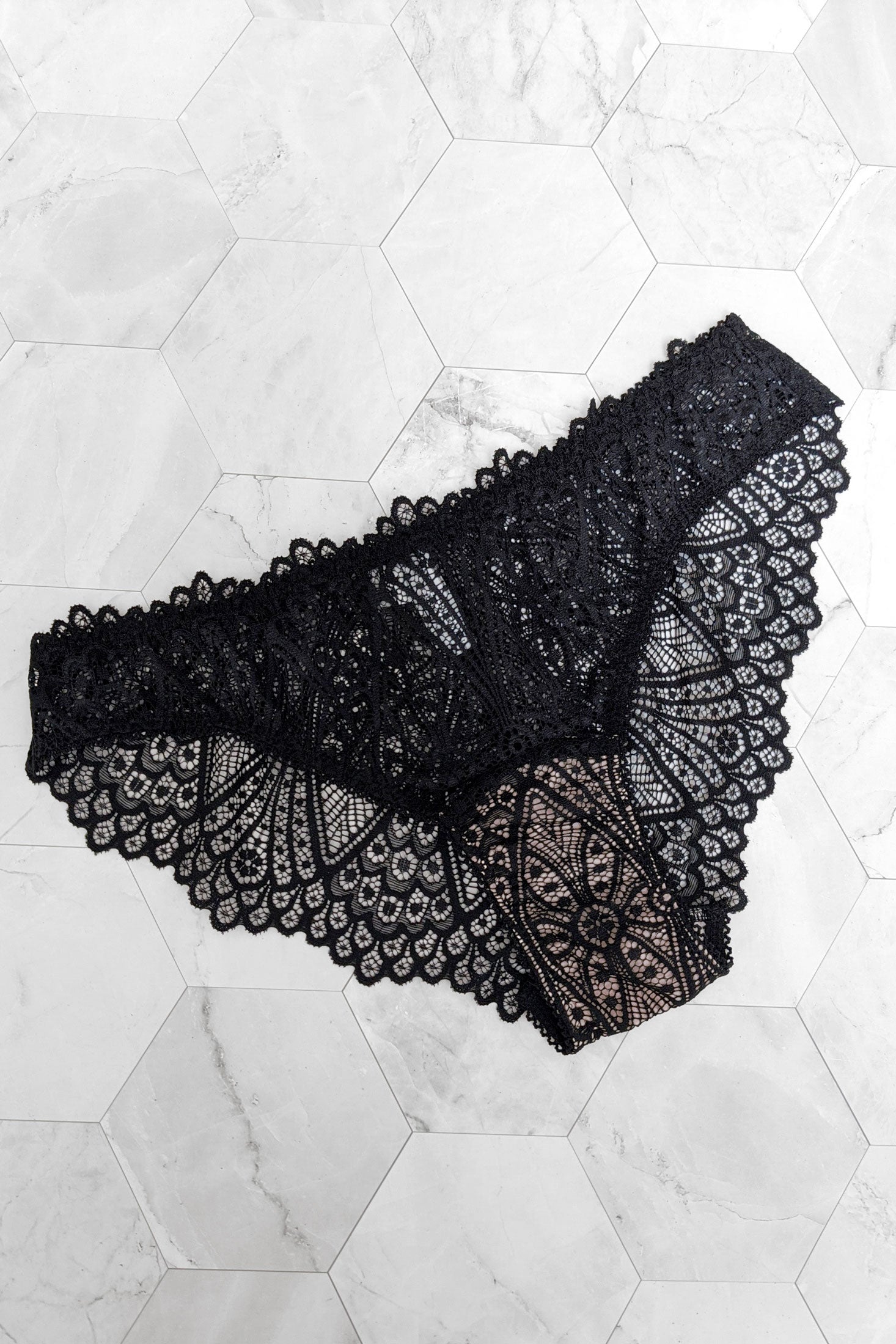 Black lace knickers with a pure silk gusset liner