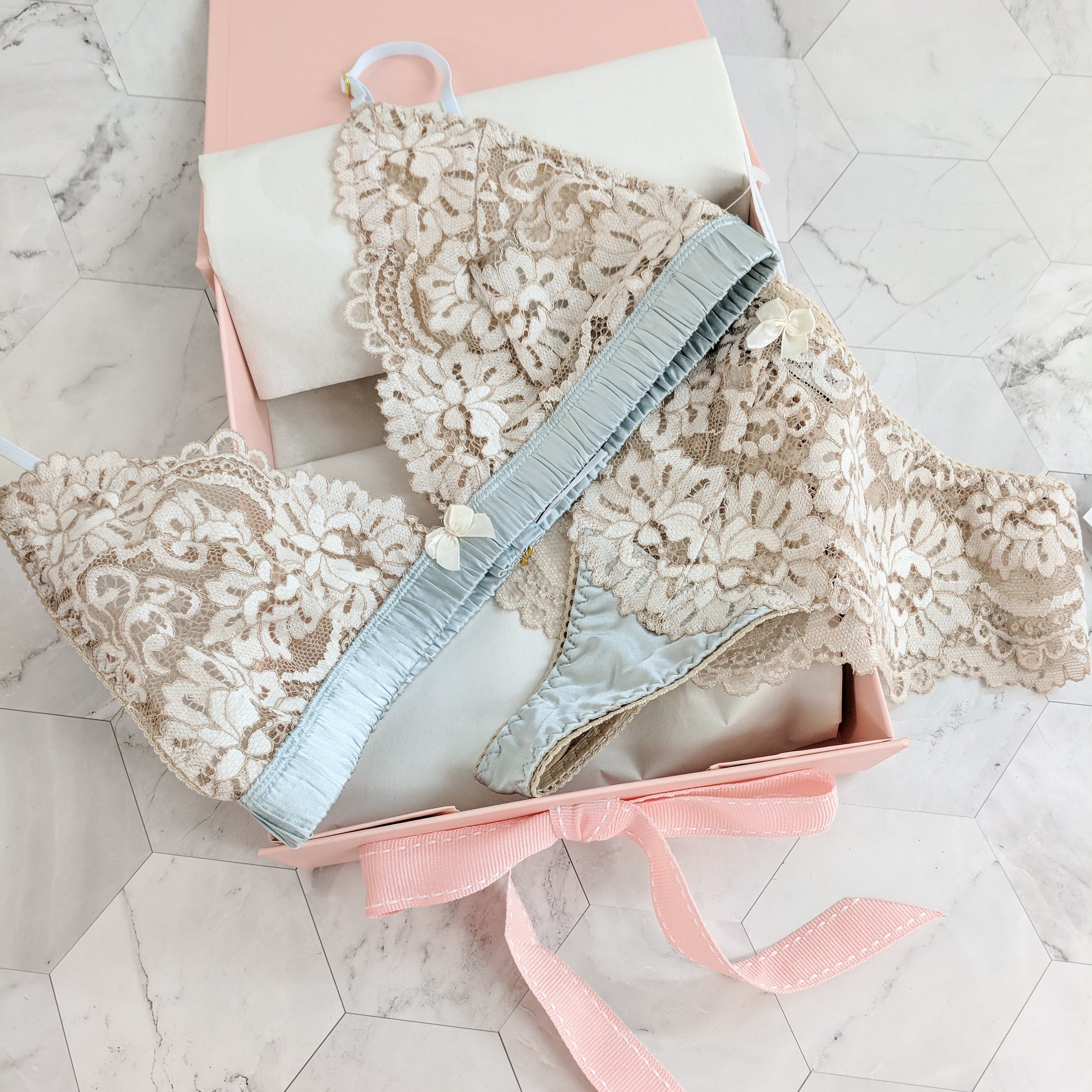 Angela Friedman designer lingerie pink gift boxes and gift wrap