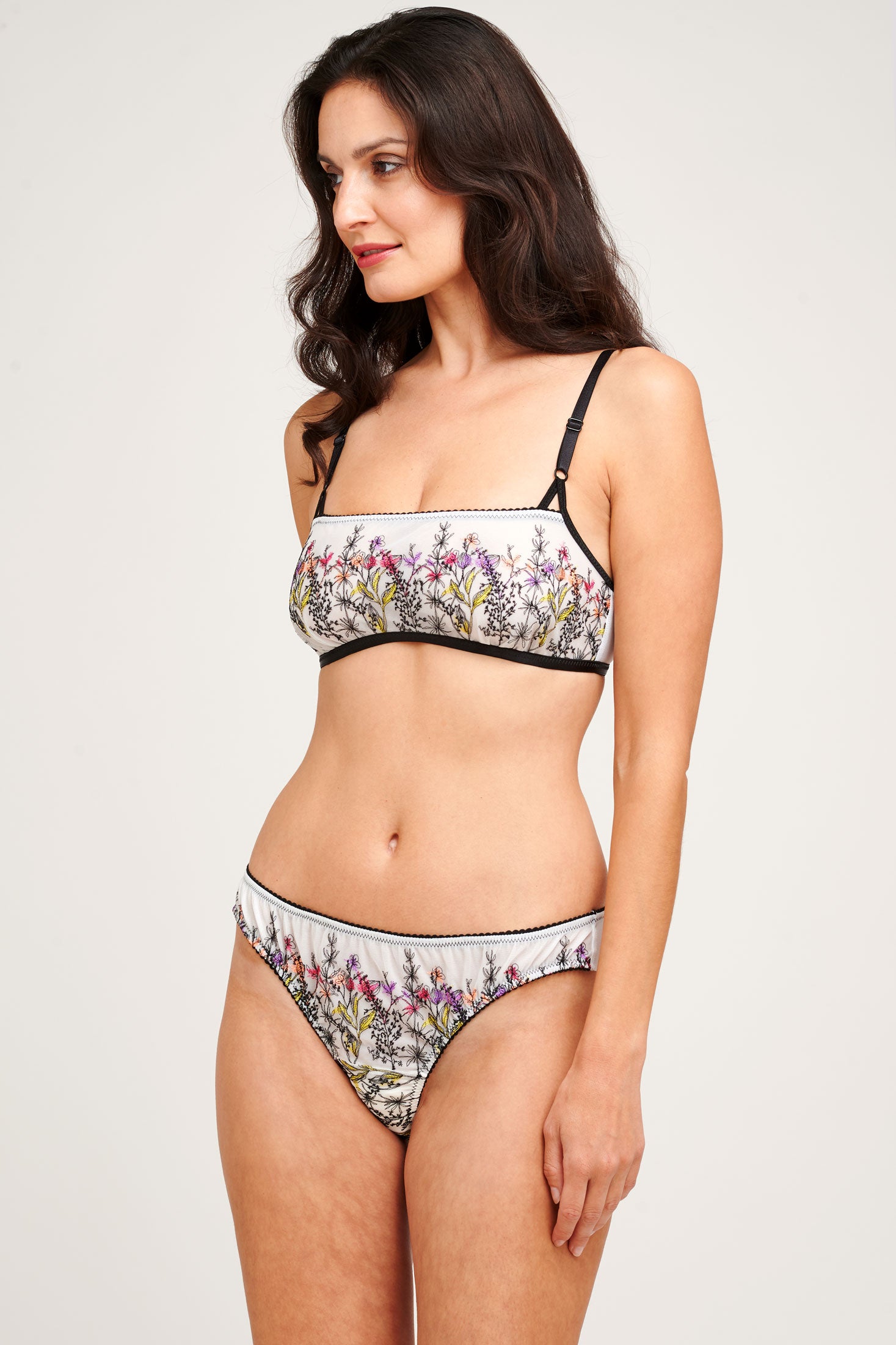 Floral mesh lingerie set and embroidered bralette