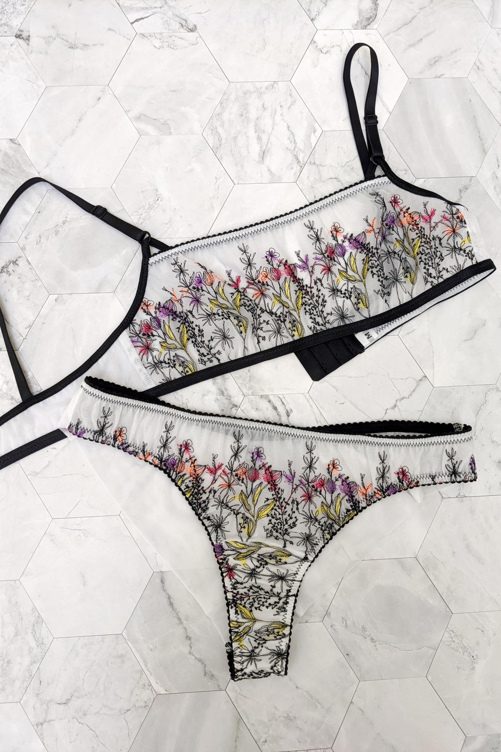 Floral lingerie set with an embroidered bra and cheeky panties