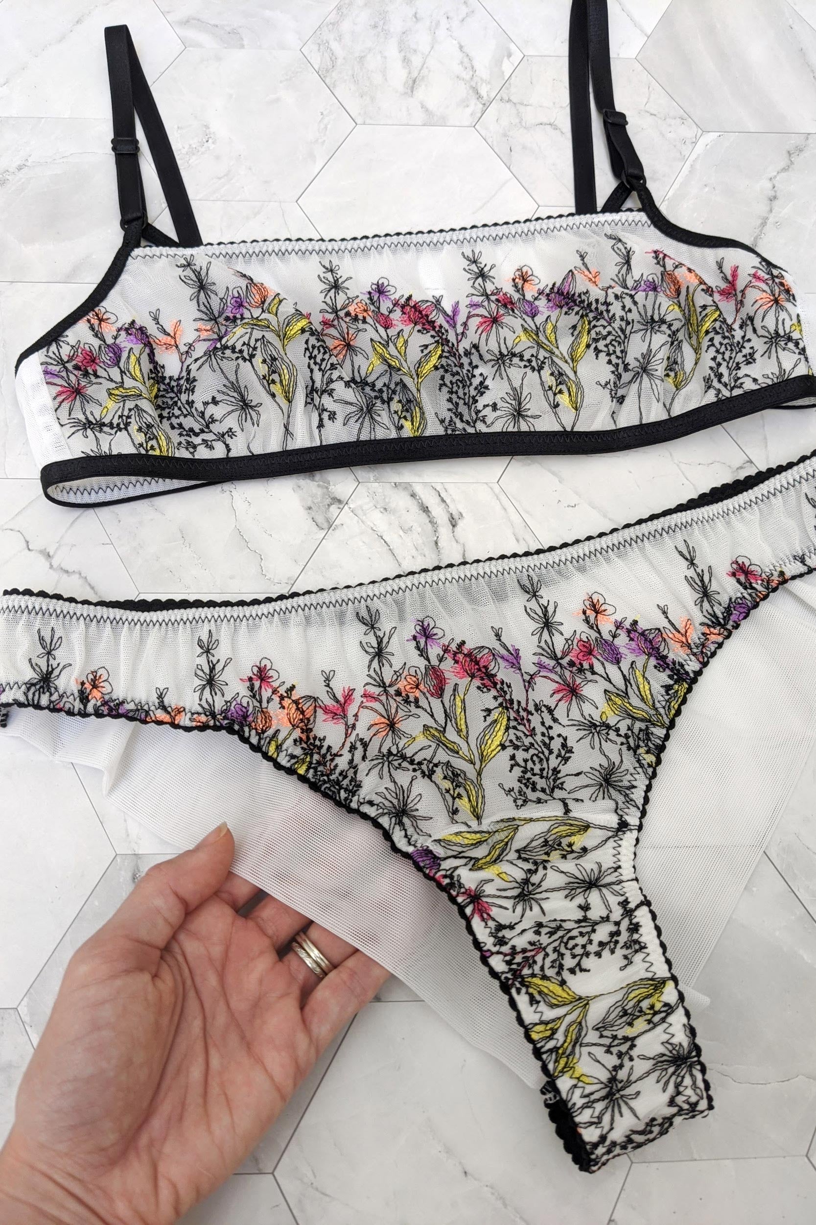 Vintage inspired lingerie set with floral embroidery