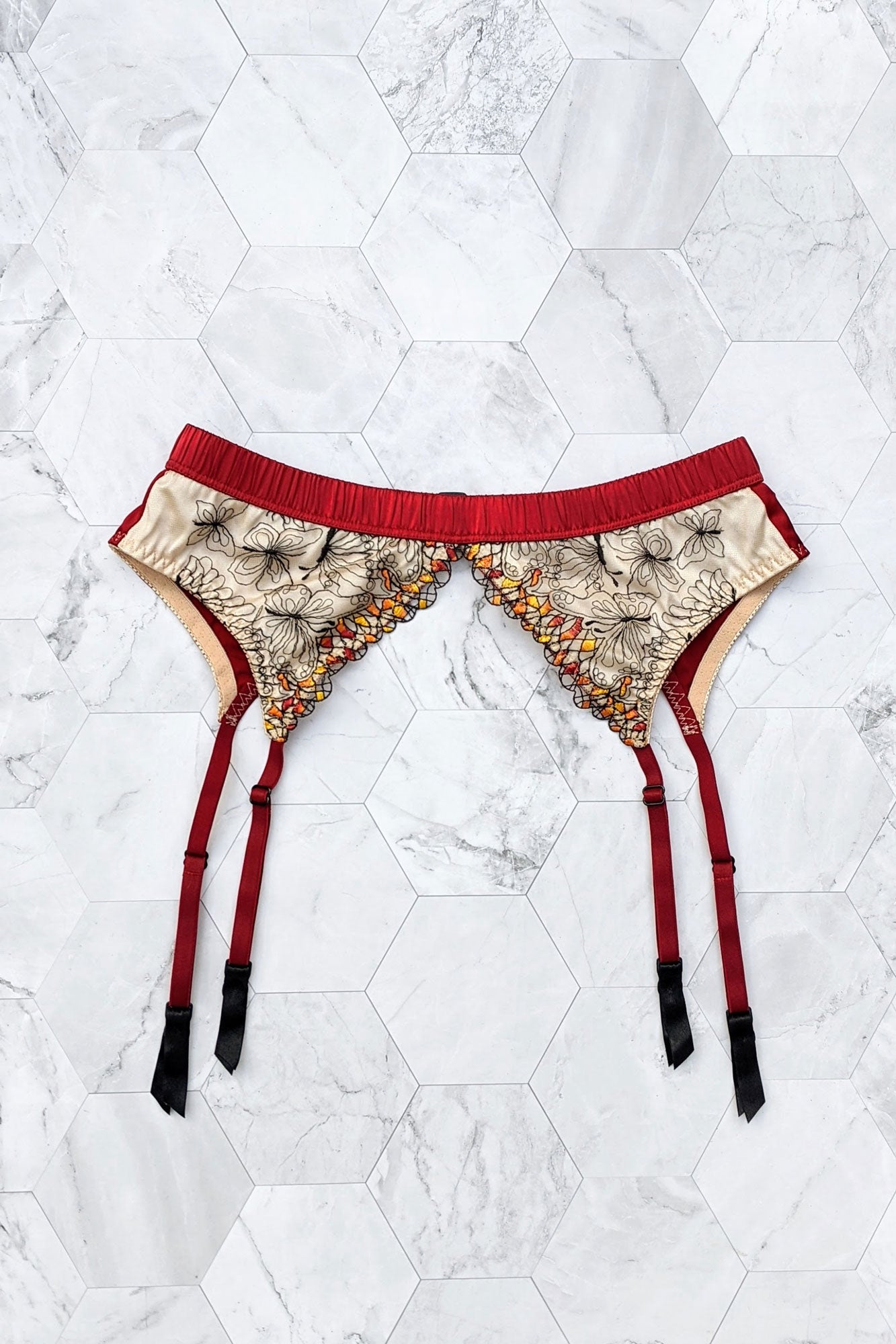 Vintage style suspender belt with black garter straps