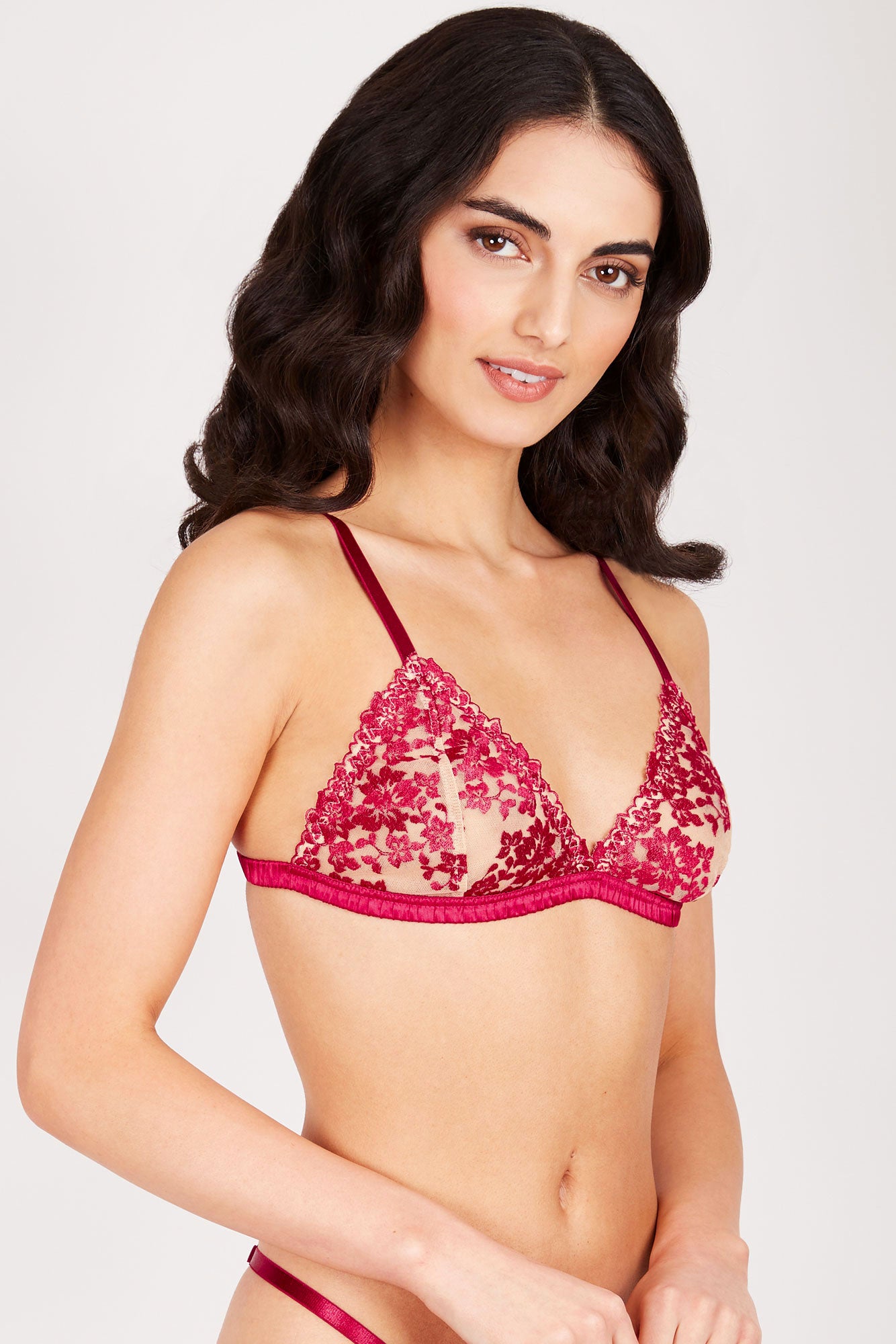 Valentina bralette with red floral embroidery