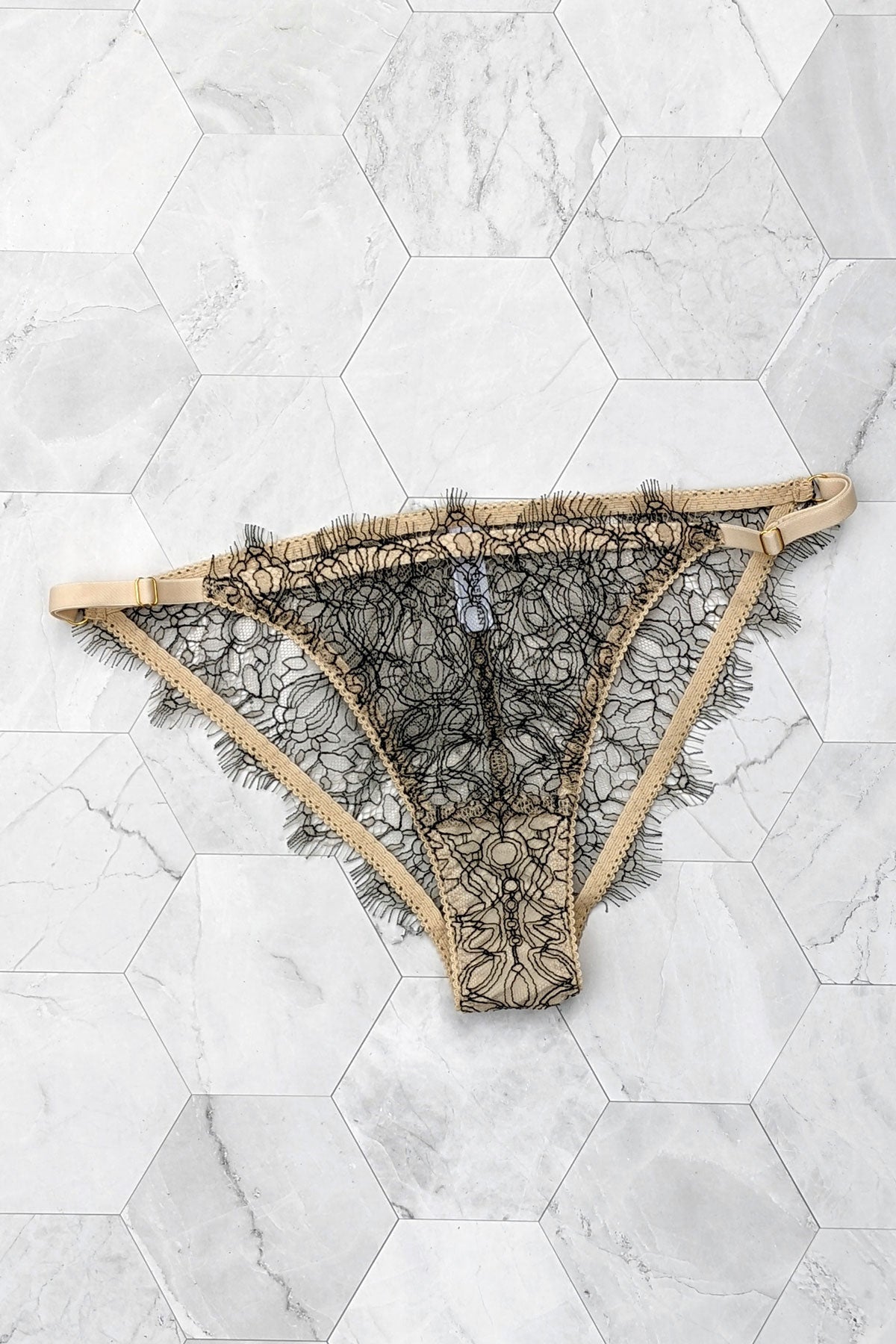 French lace knickers in black and sheer nude tulle