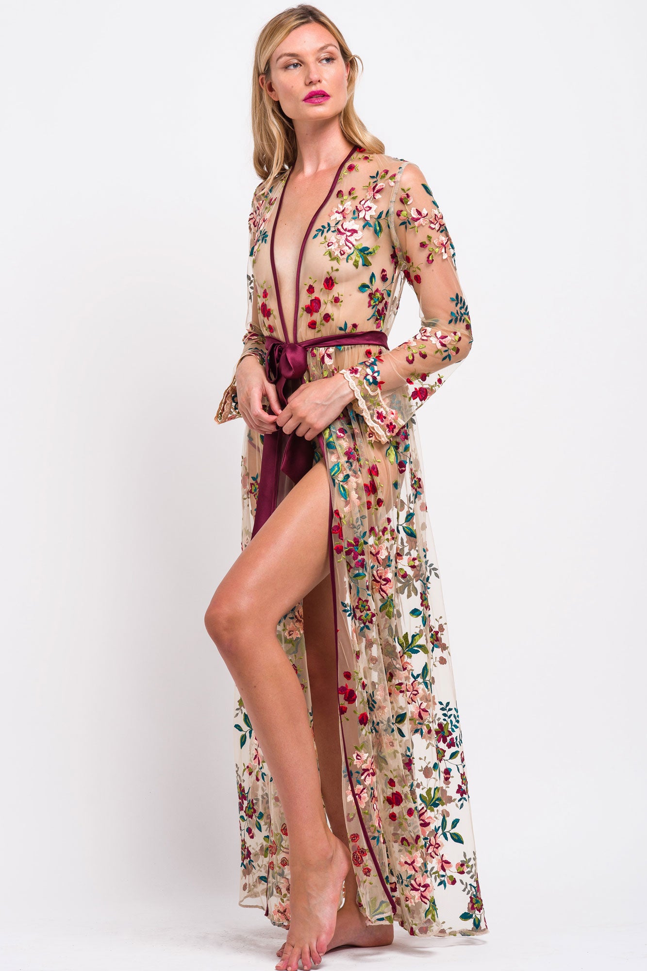 Camellia embroidered robe and glamorous dressing gowns