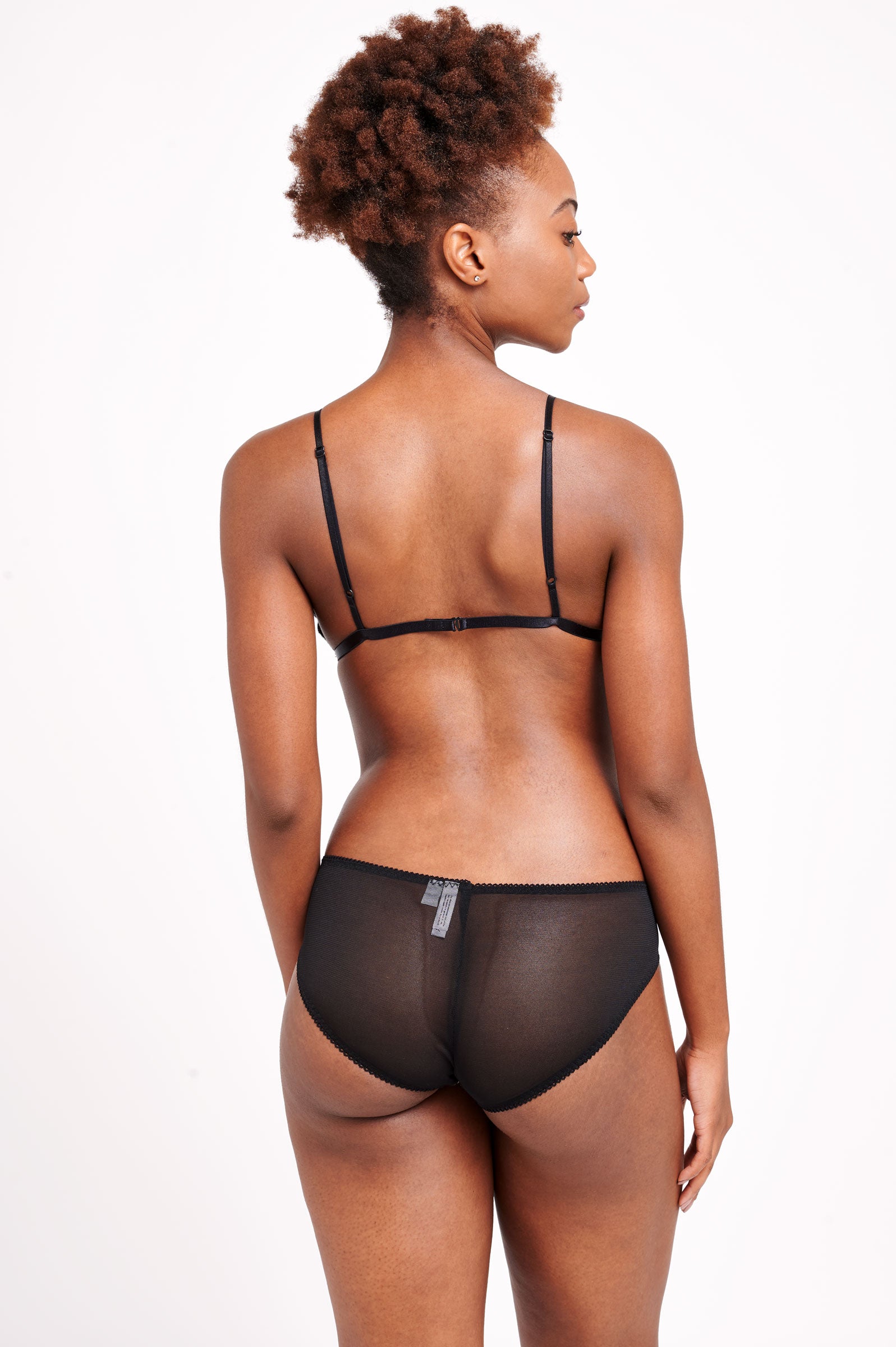 Black mesh panties and bralettes by vintage style designer Angela Friedman