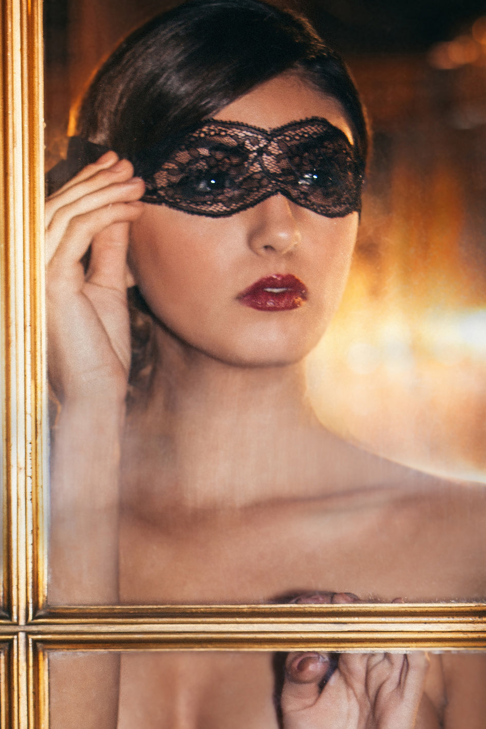 Angela Friedman boudoir black eye mask with french lace and silk