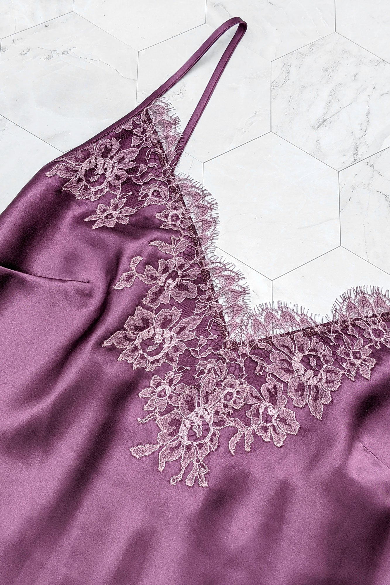 French lace applique camisole in heather purple color