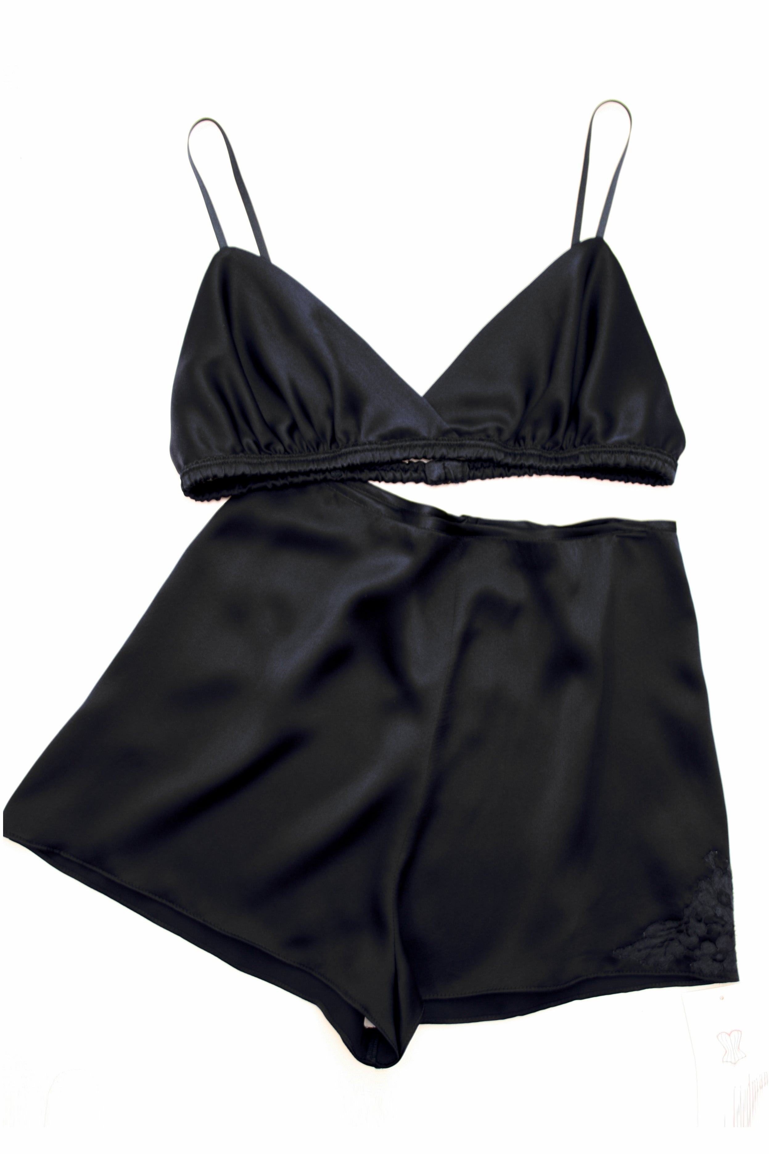 Angela Friedman black silk tap pants and bra