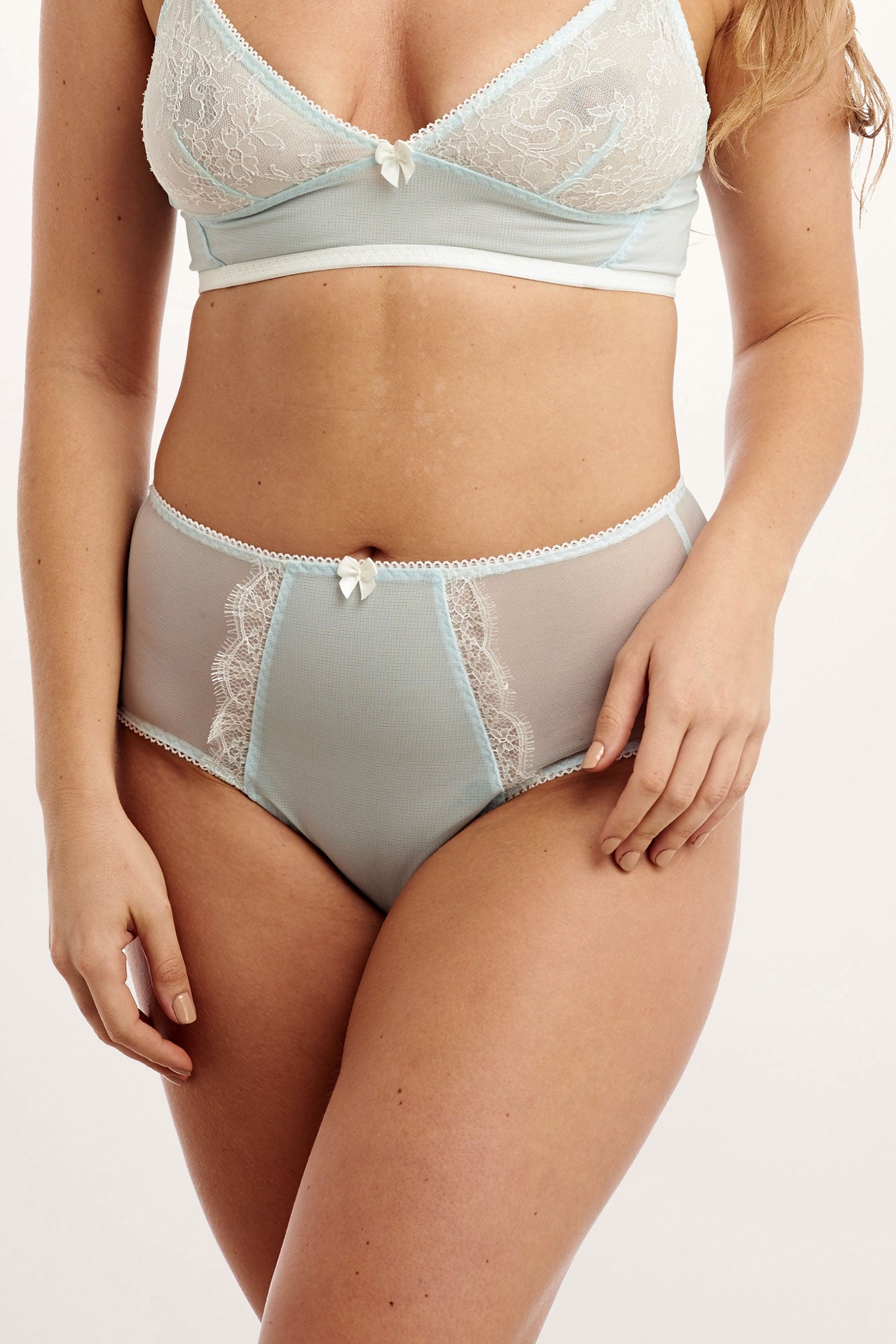 Angela Friedman blue mesh knickers for "Something blue" wedding lingerie