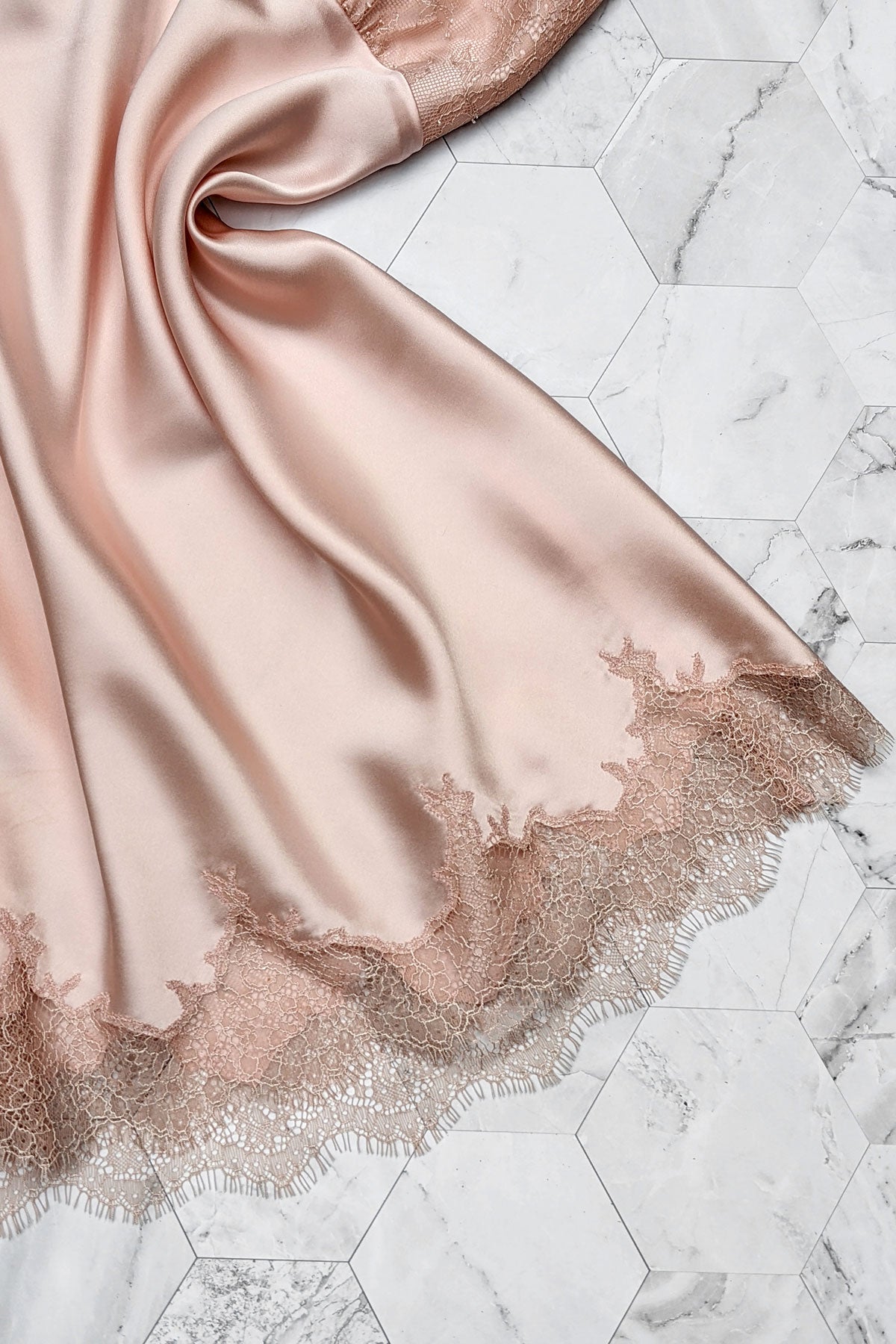 Lace full slip with 100% silk satin in pink