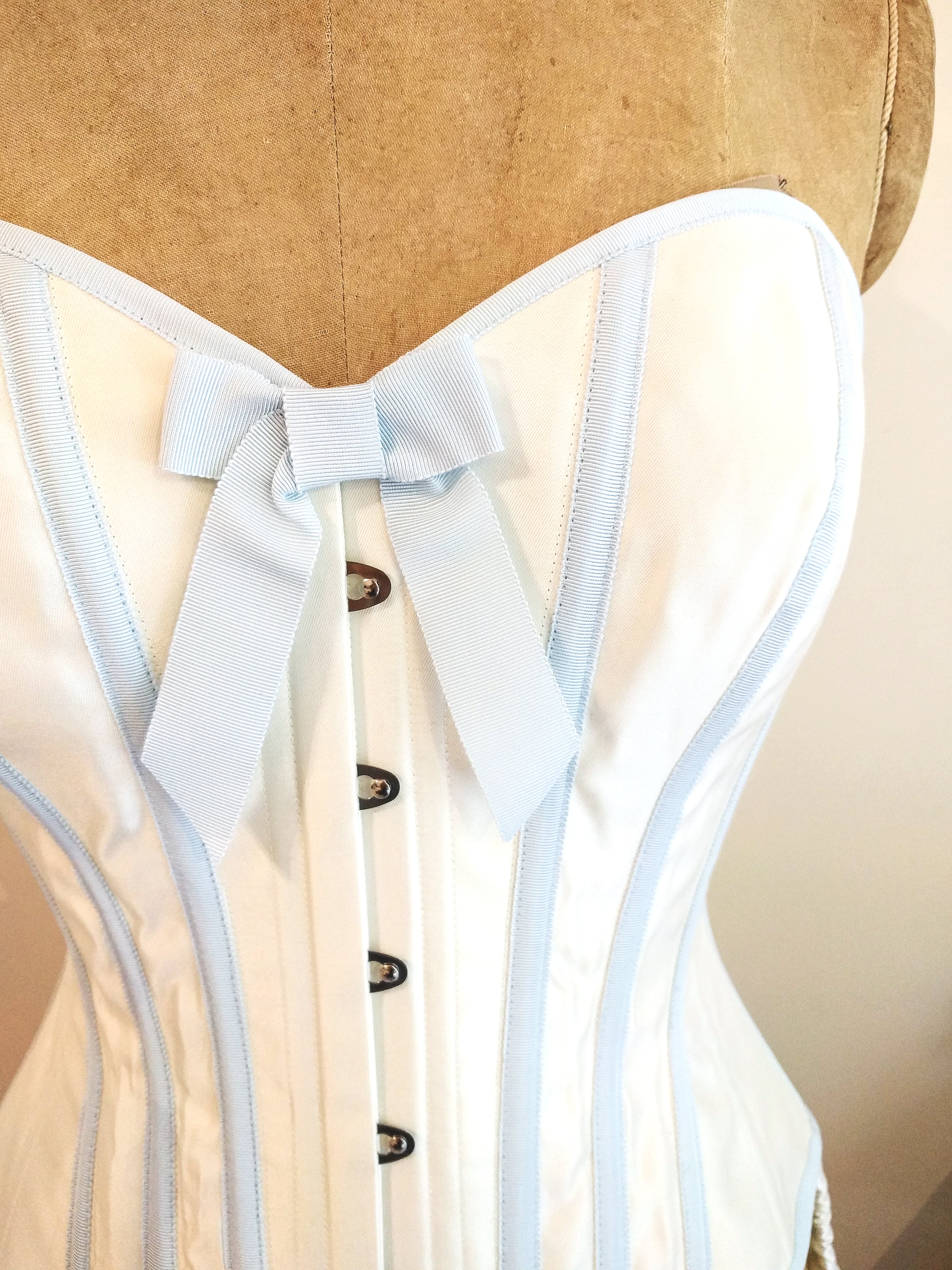 Ivory wedding trousseau corset with real steel boning and coutil structure
