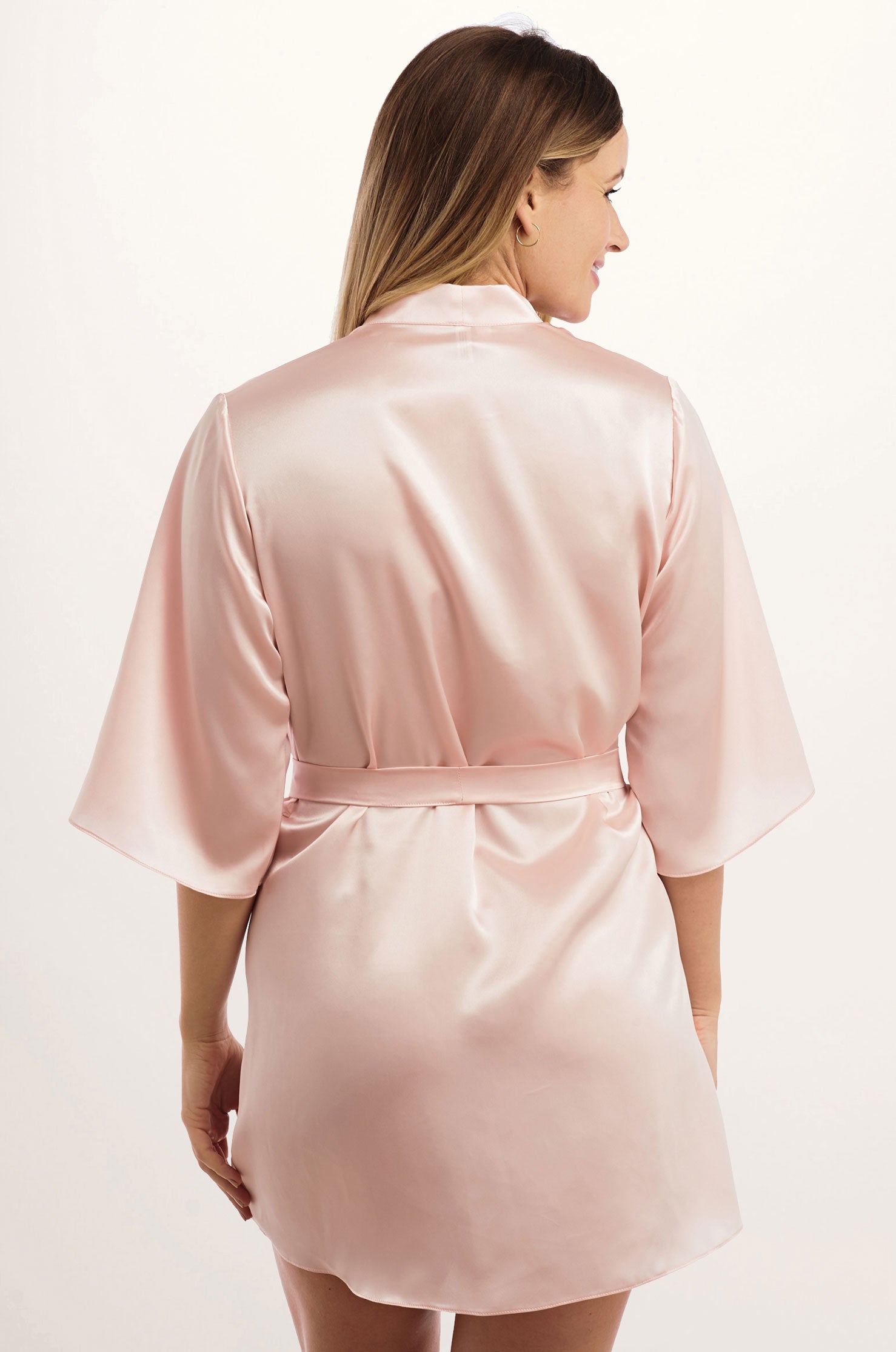 Women's pink vintage inspired silk satin robe