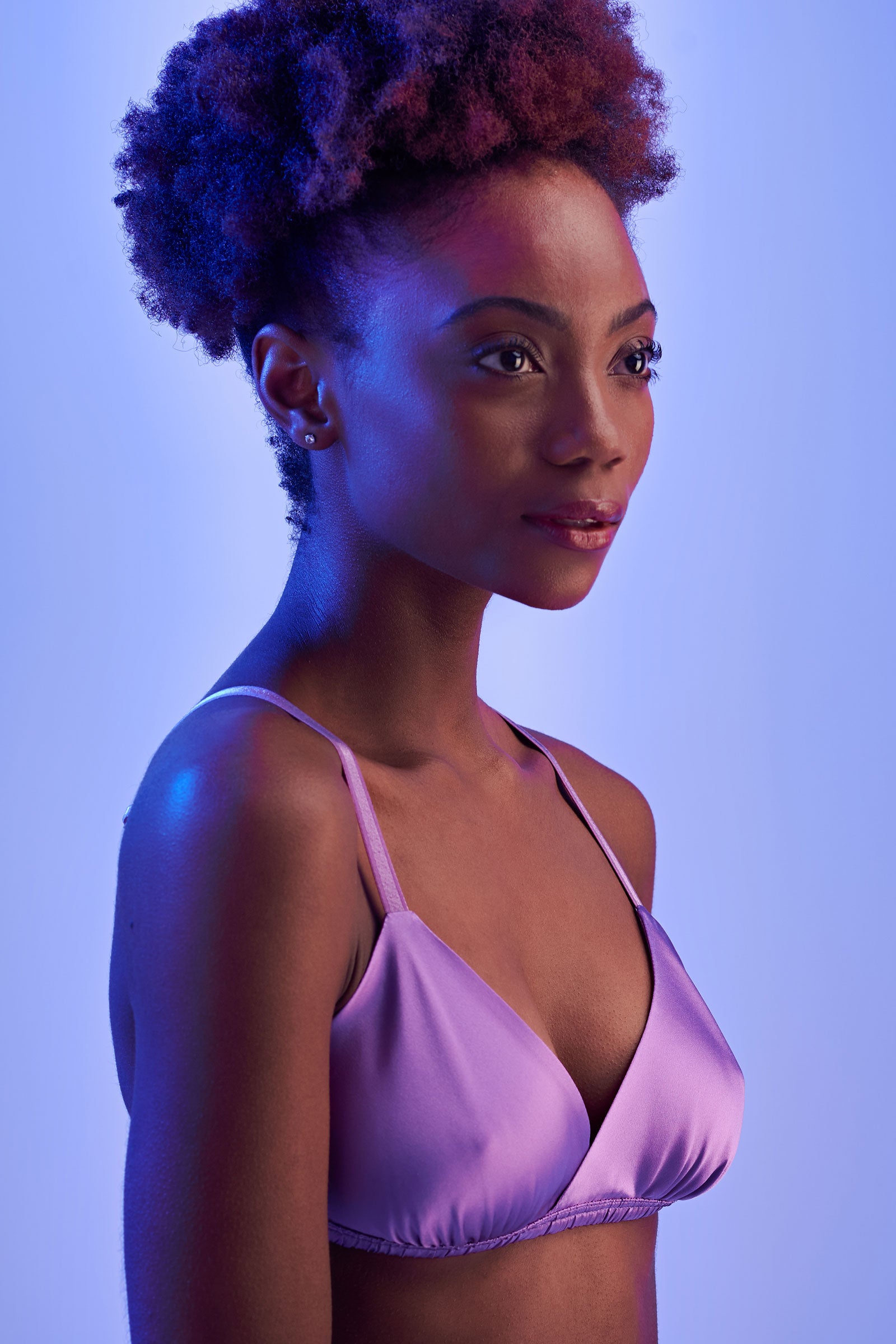 Silk bralette in violet purple satin with vintage details