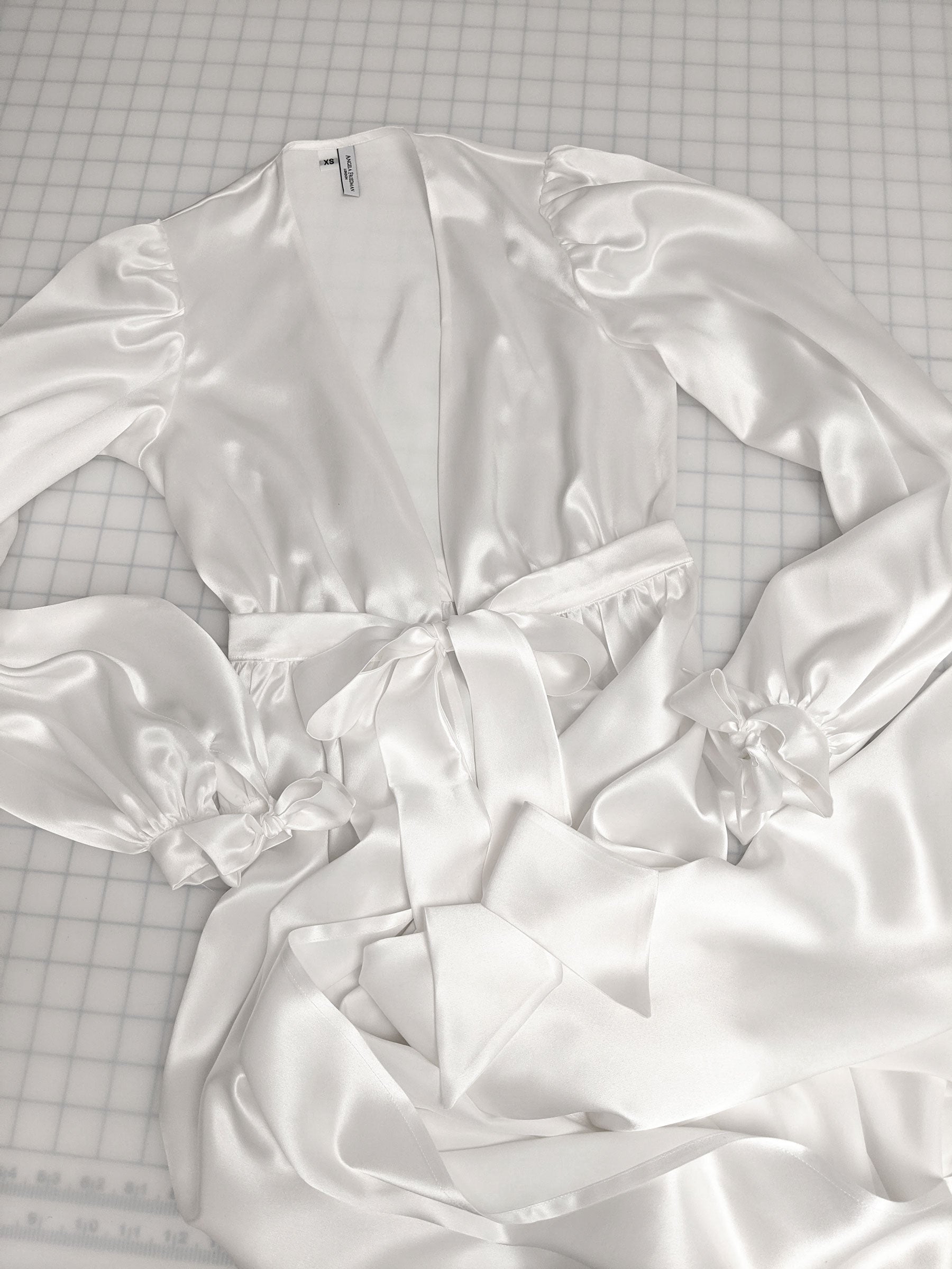 White silk satin dressing gown for bridal trousseau