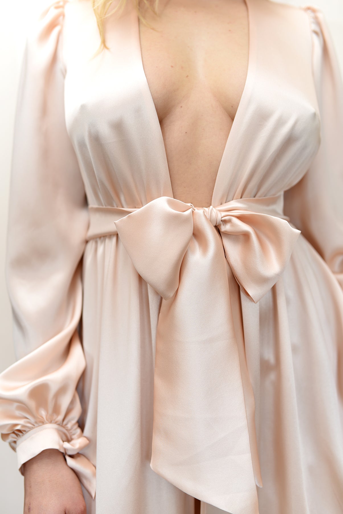 Designer Angela Friedman's Simone long dressing gown in pink silk satin