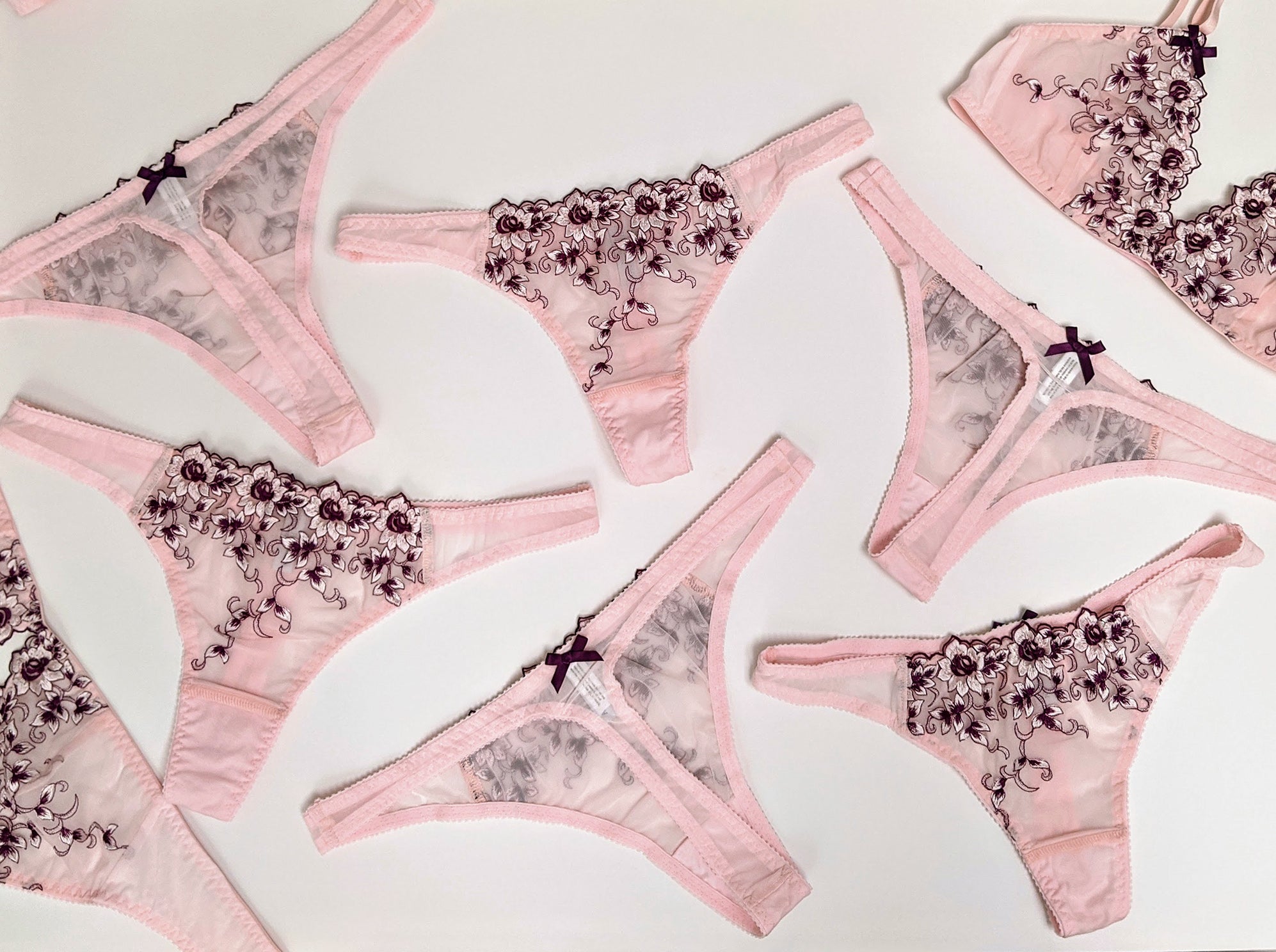 Vintage style designer lingerie, displayed in a flat lay