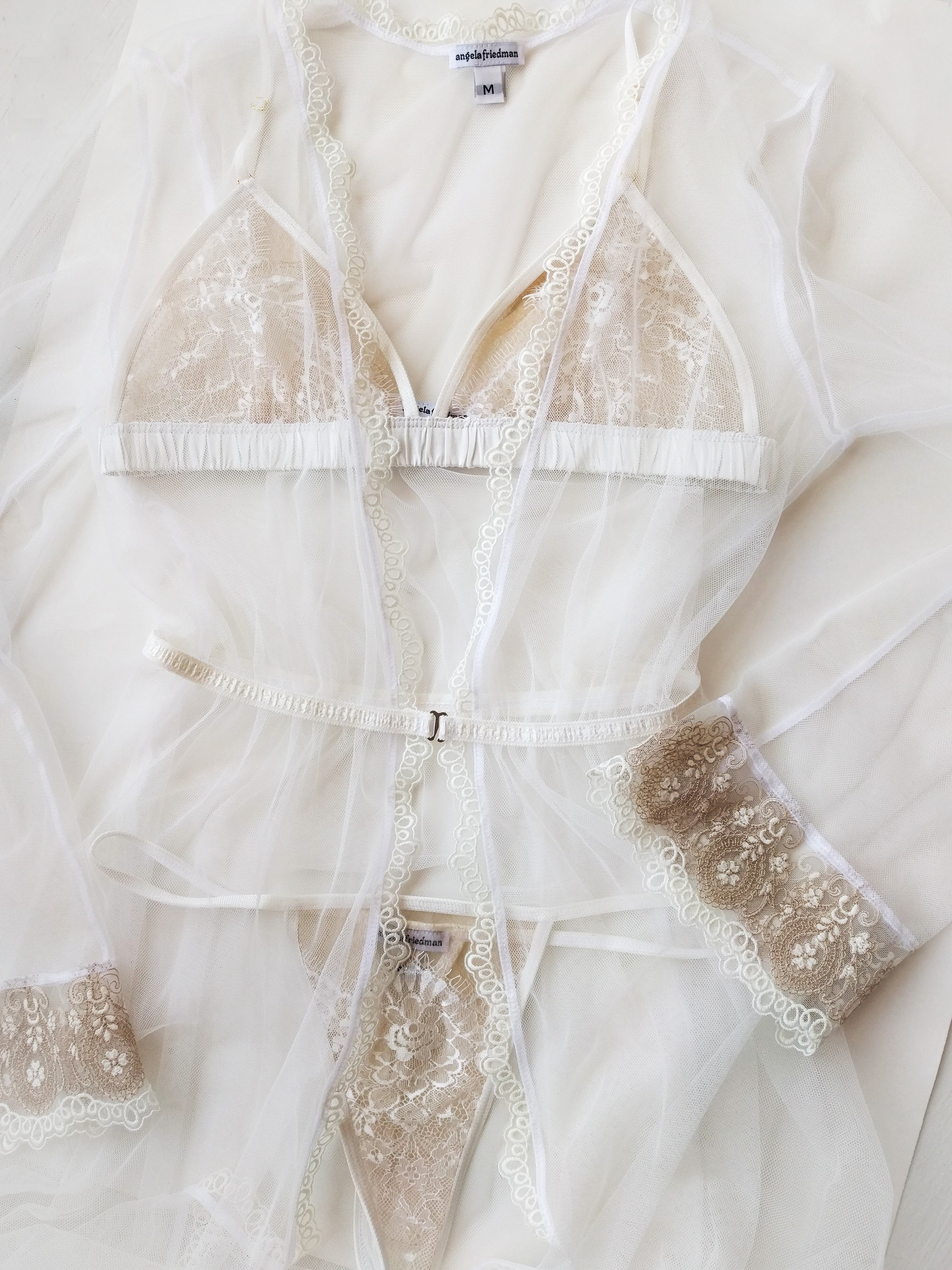 Vintage style bridal lingerie set with white lace underwear
