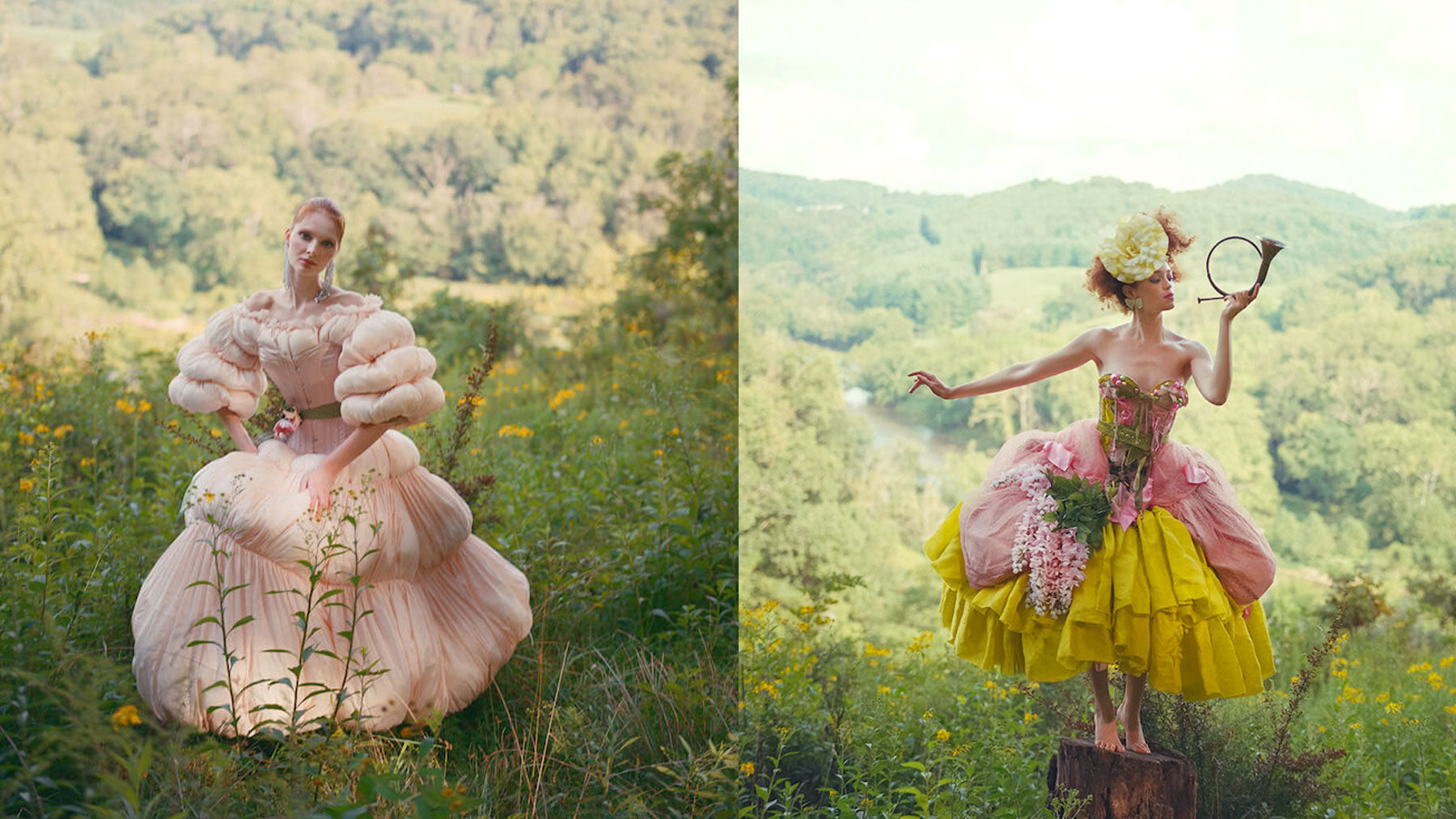 Springtime picnic in corsets, ruffled panties and ballgowns