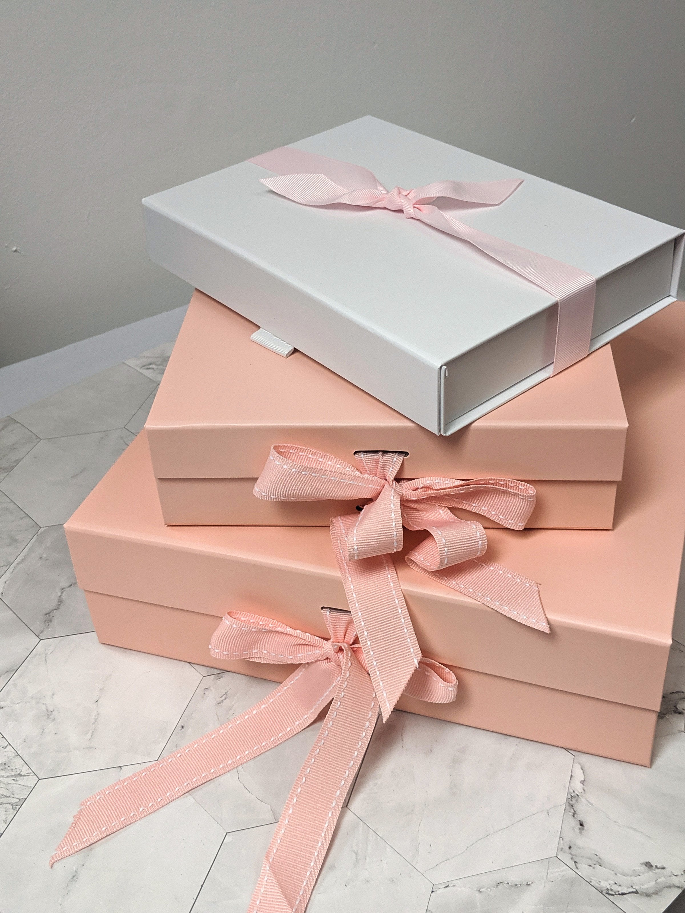 Luxury pink gift boxes for bralettes and panties with bows