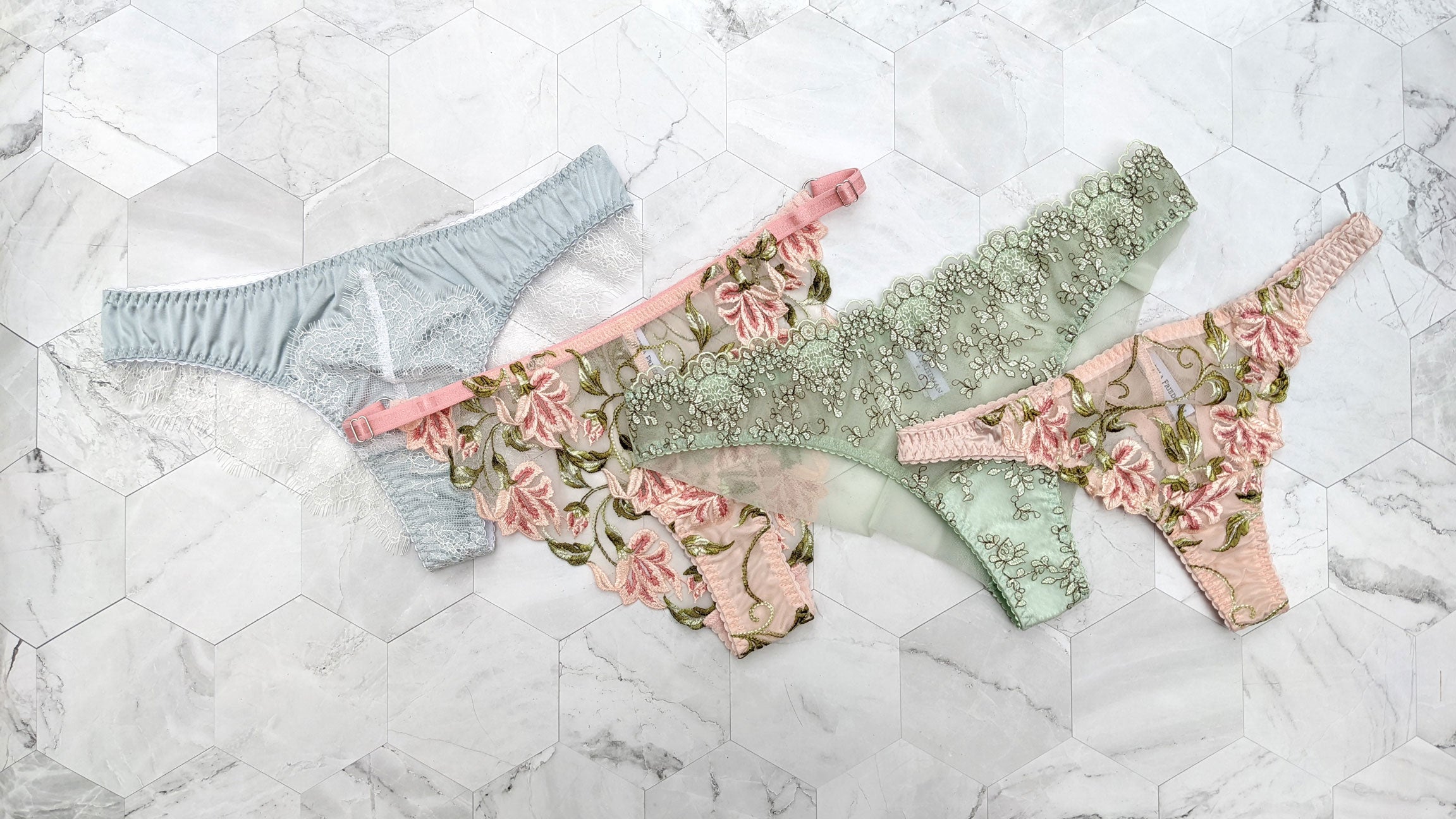 Designer silk knickers and embroidered thong panties