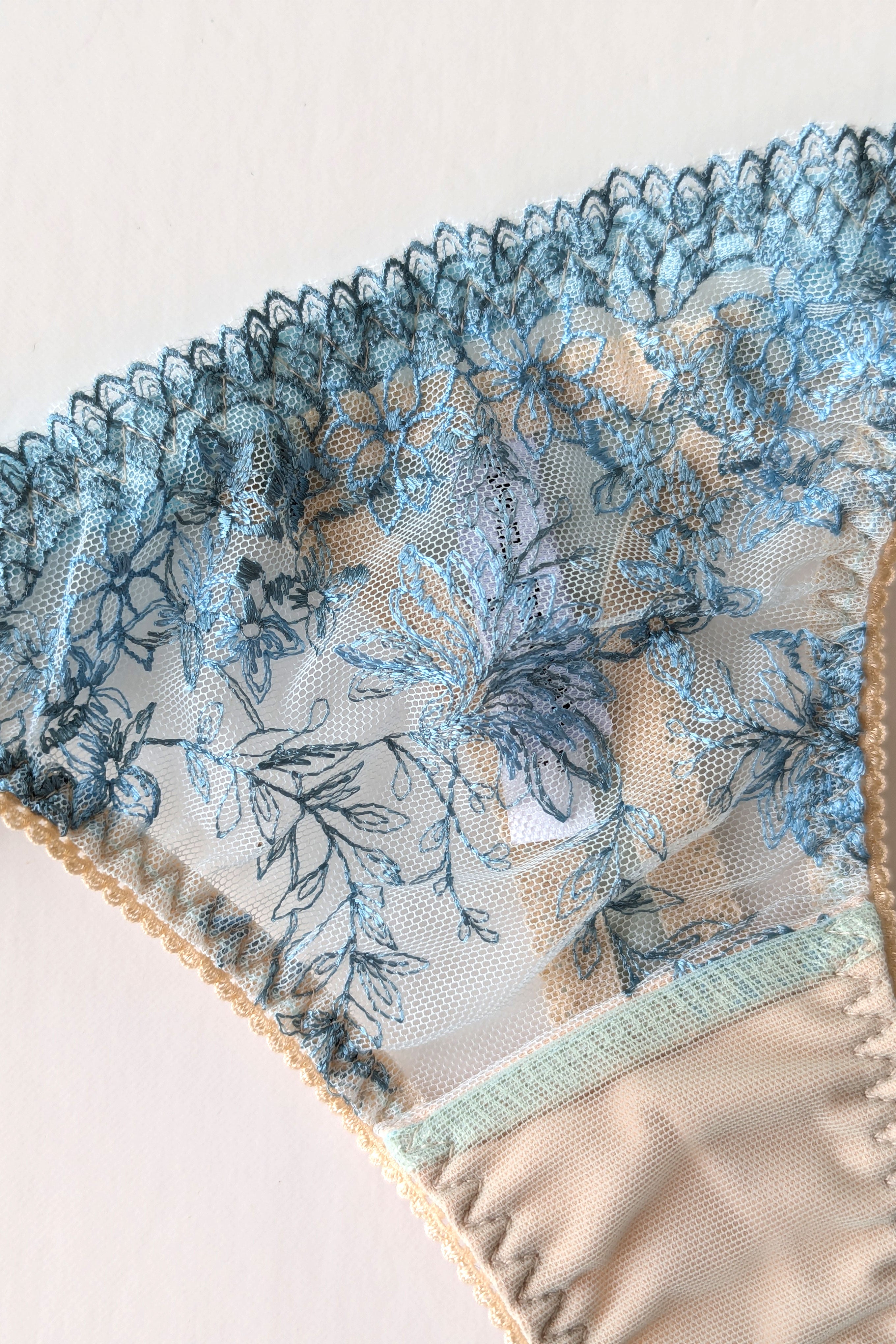 Sheer thong - Aqua embroidery
