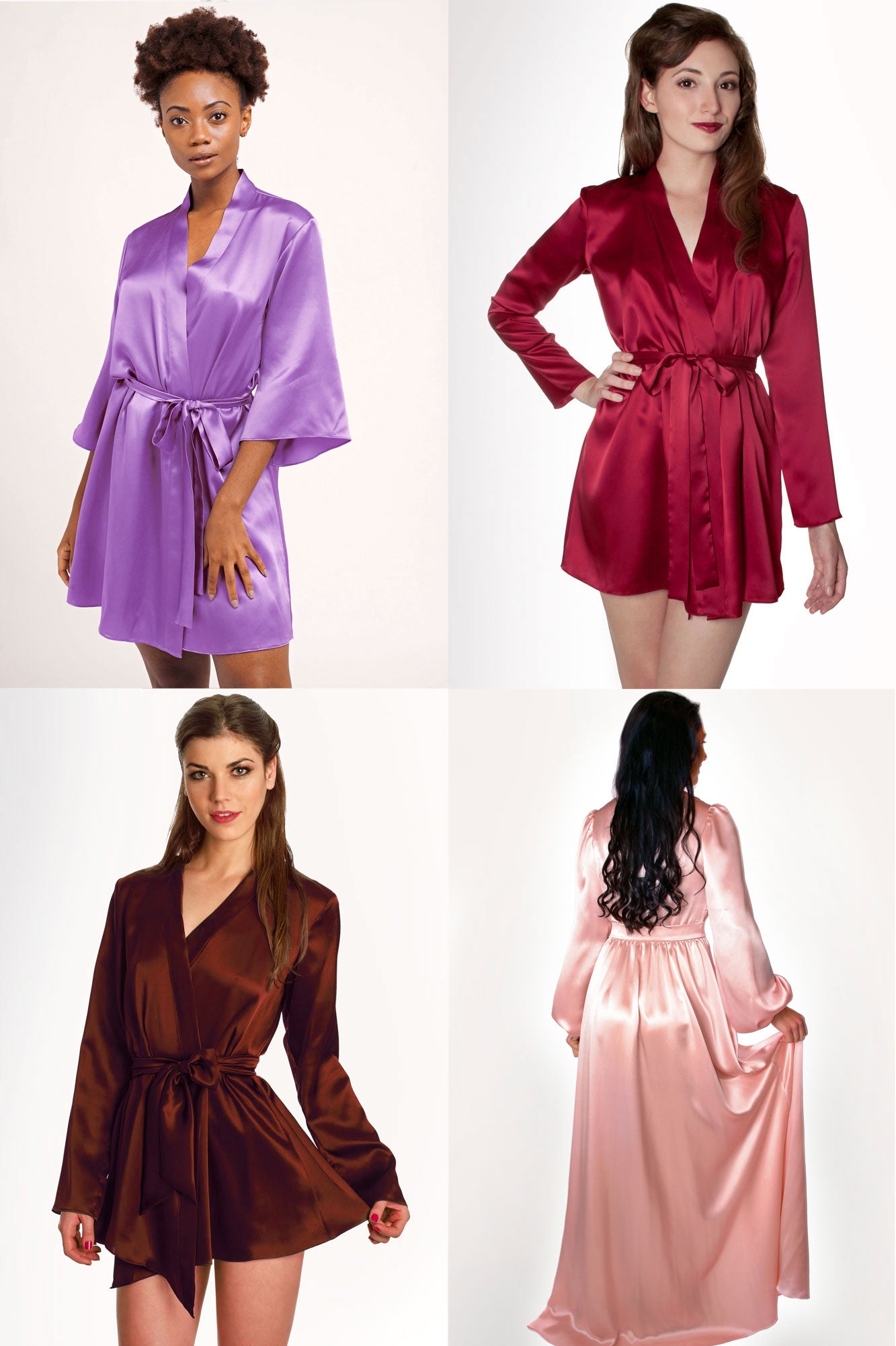 4 custom color silk robes by luxury loungewear designer Angela Friedman