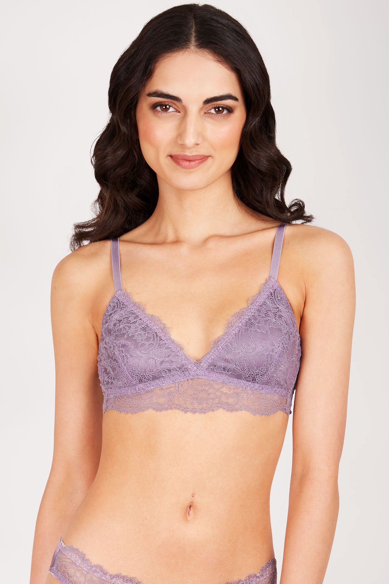 Charlotte bralette in lilac purple silk and lace