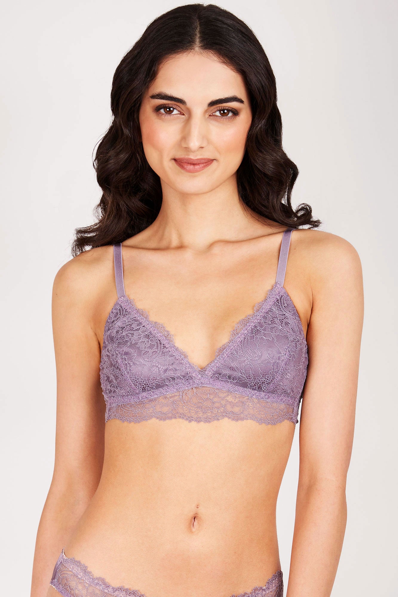 Charlotte bralette in lavender purple silk and lace