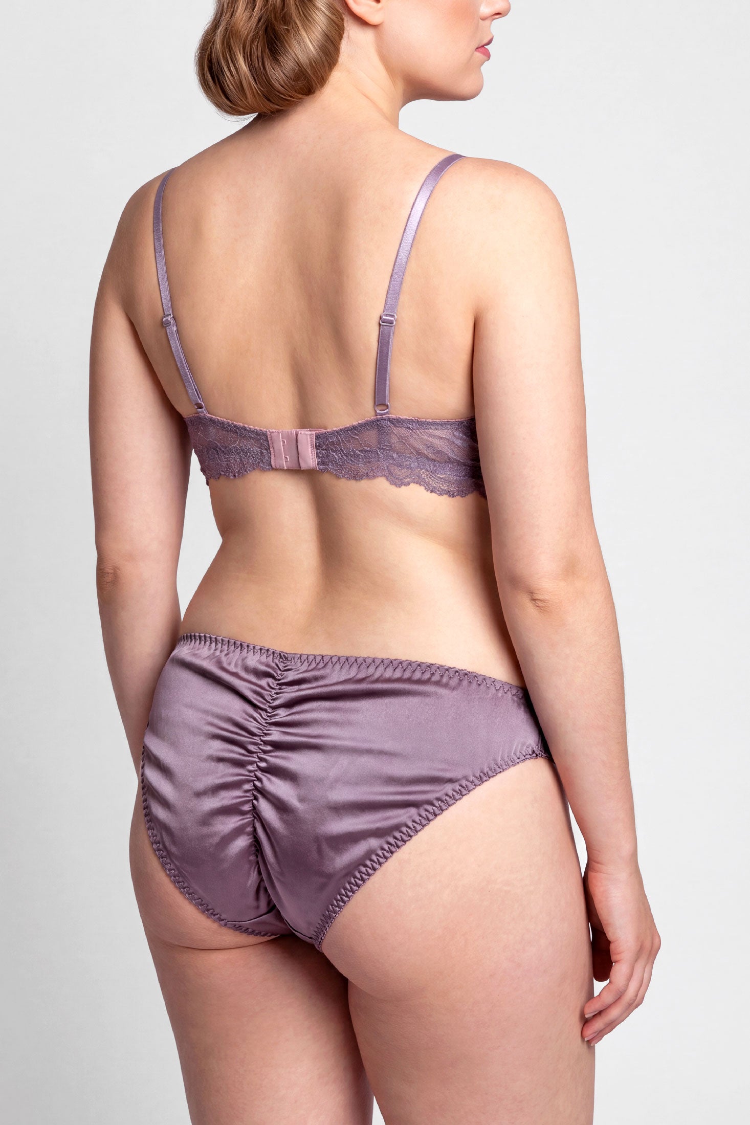 Vintage-inspired bra and panty set by luxury lingerie brand Angela Friedman